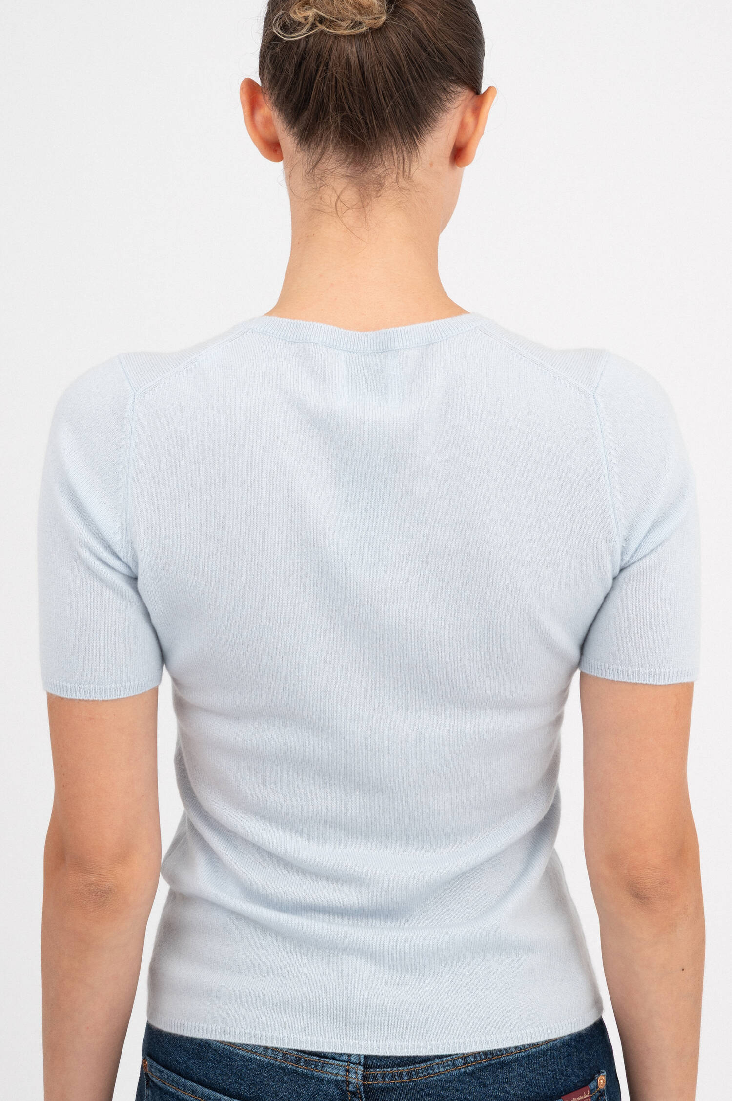 Kurzarm-Cashmere-Pullover in Hellblau Kurzarm-Cashmere-Pullover in Hellblau