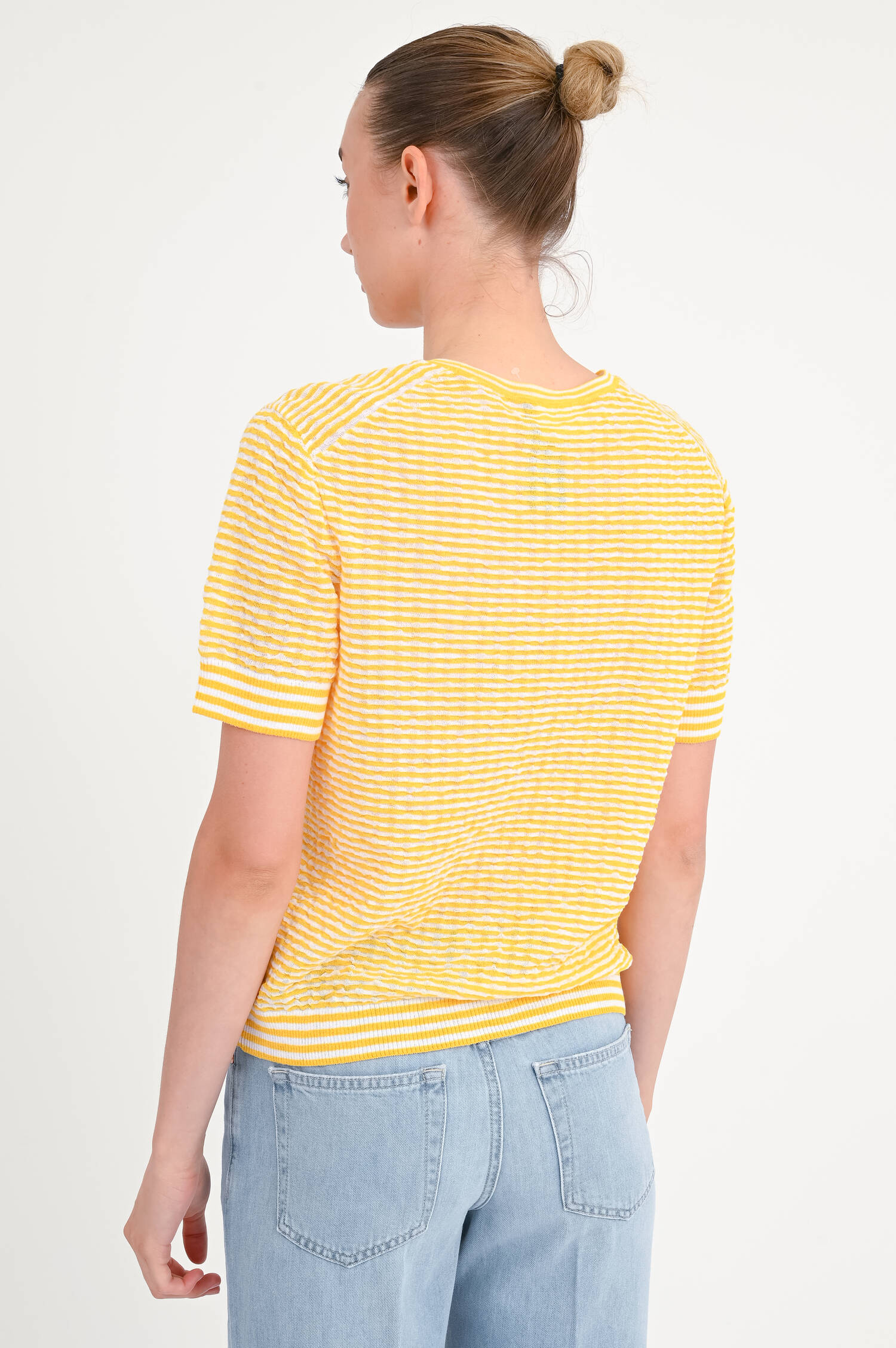Gestreiftes Crinkle-Shirt in Gelb/Weiß
