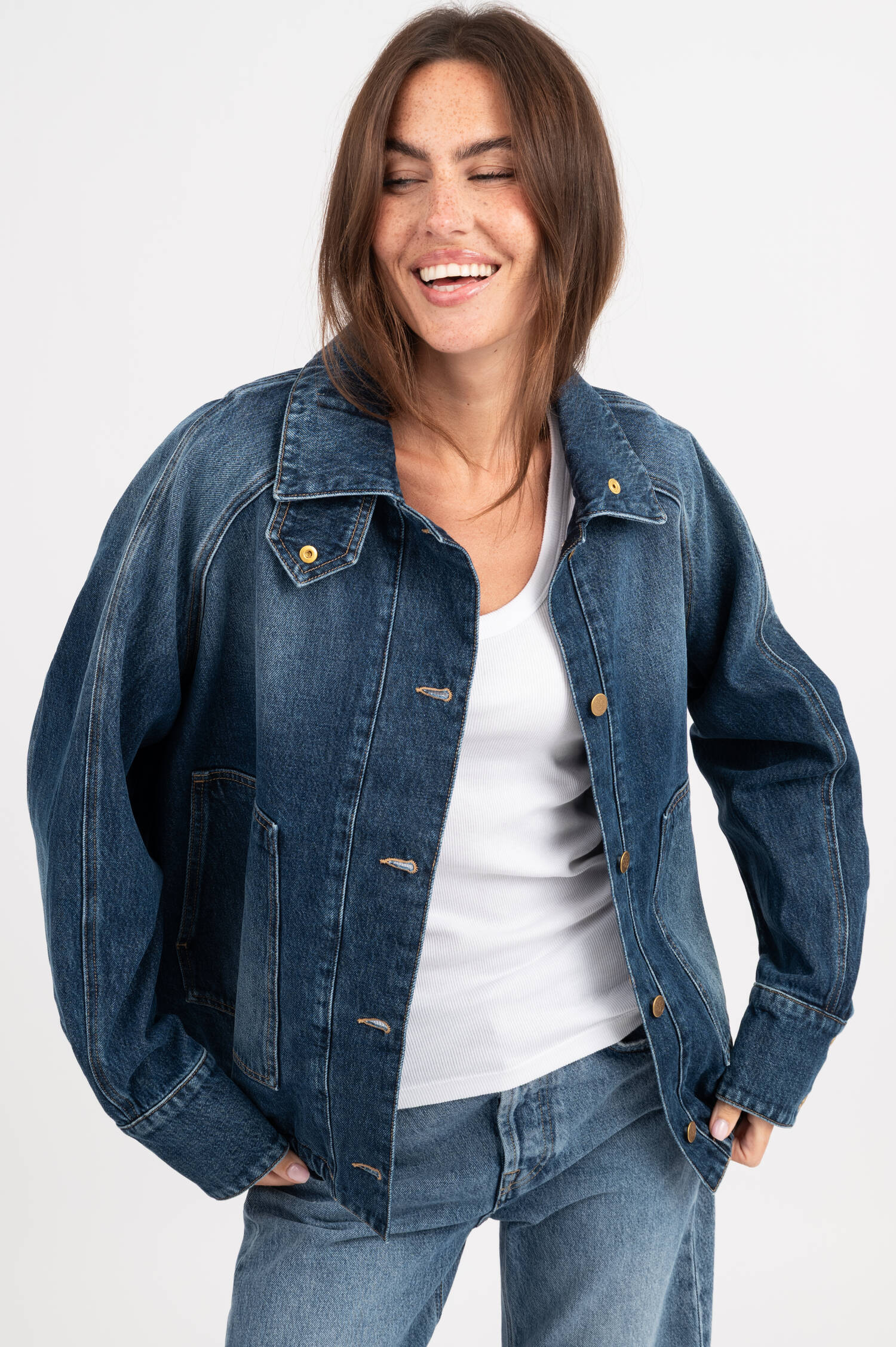 Denim-Bomberjacke in Dunkelblau