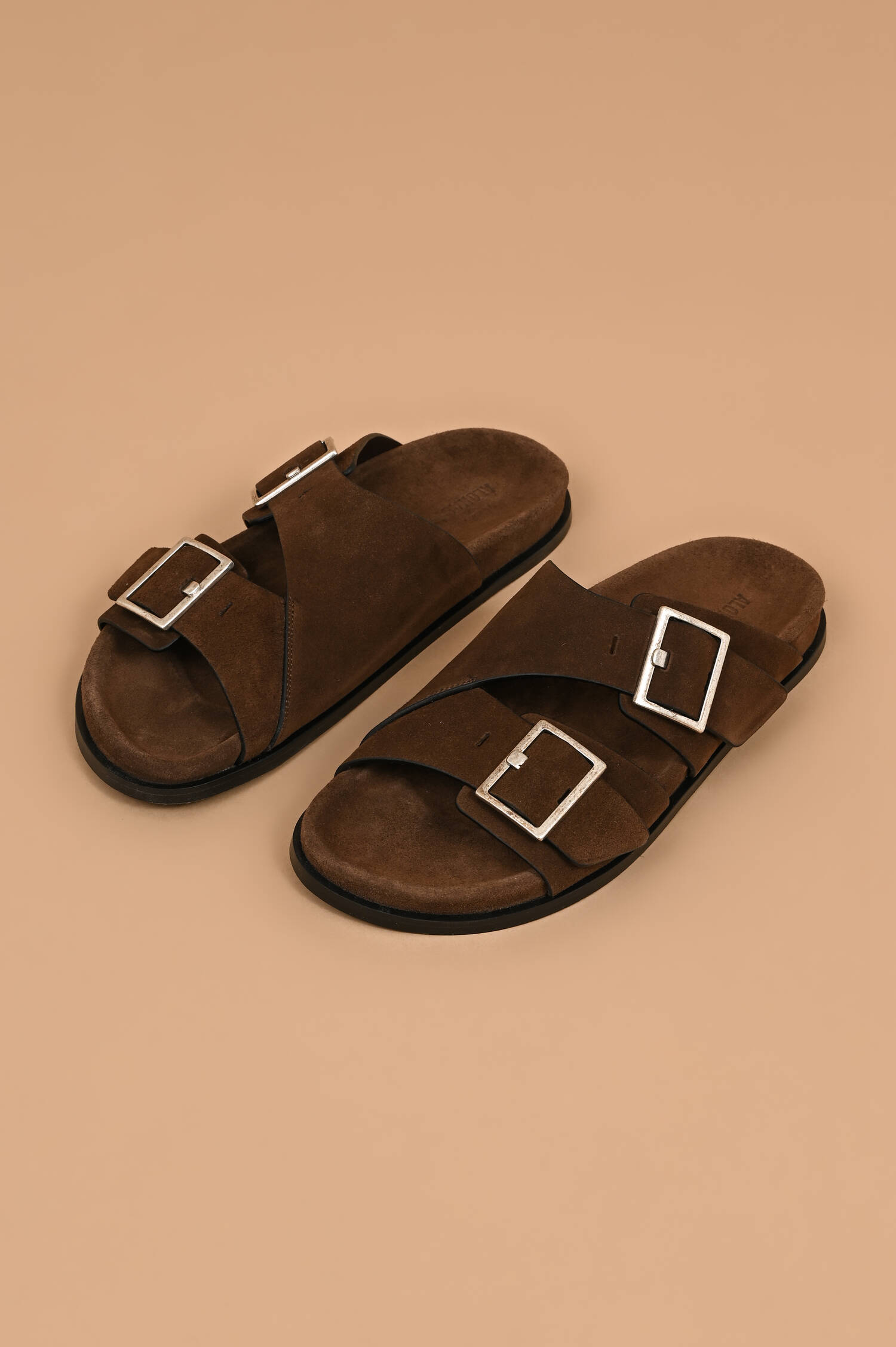 Veloursleder Sandalen in Dunkelbraun