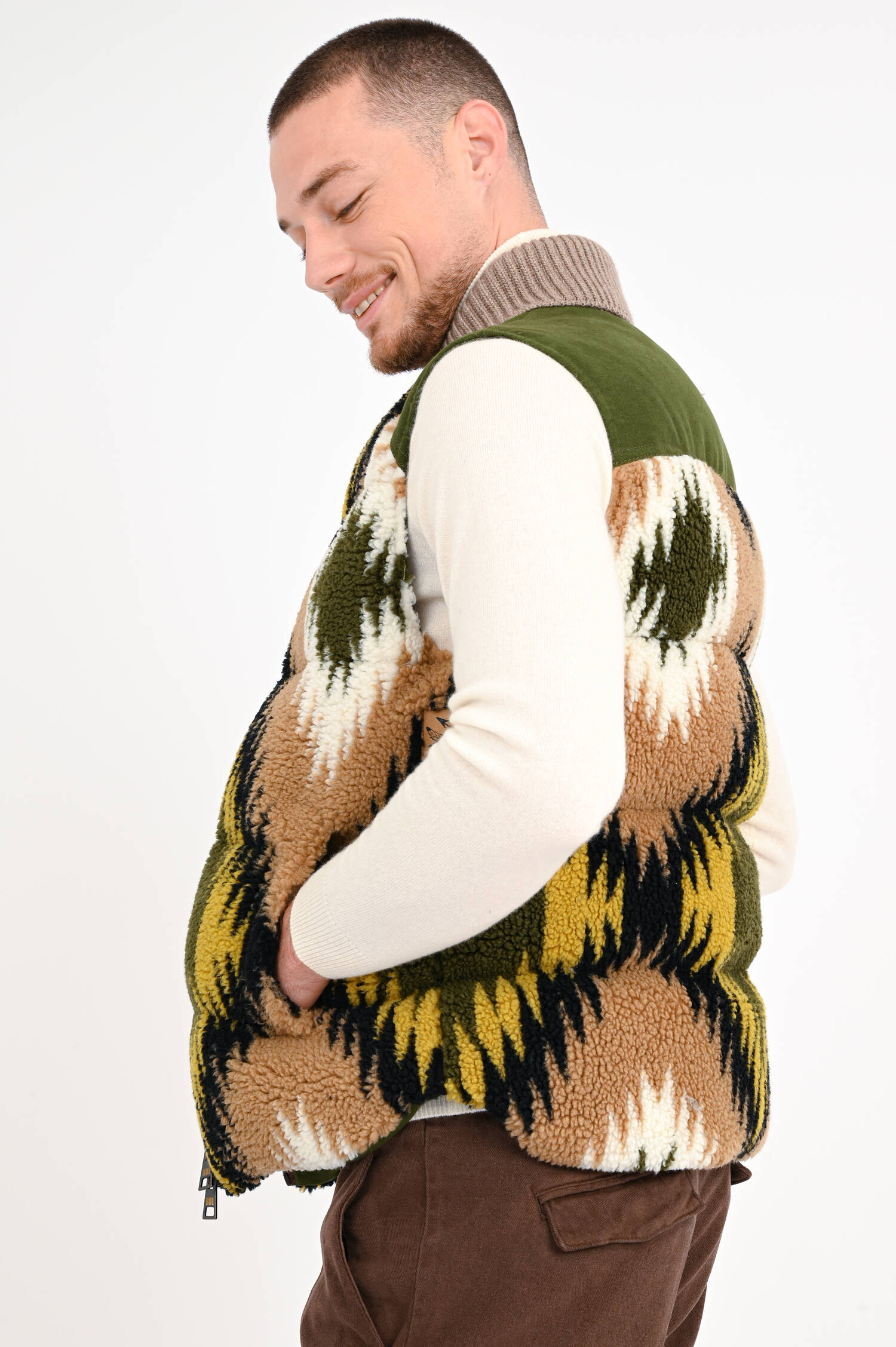 Gemustertes Daunenstepp-Gilet JEBEL in Oliv/Camel