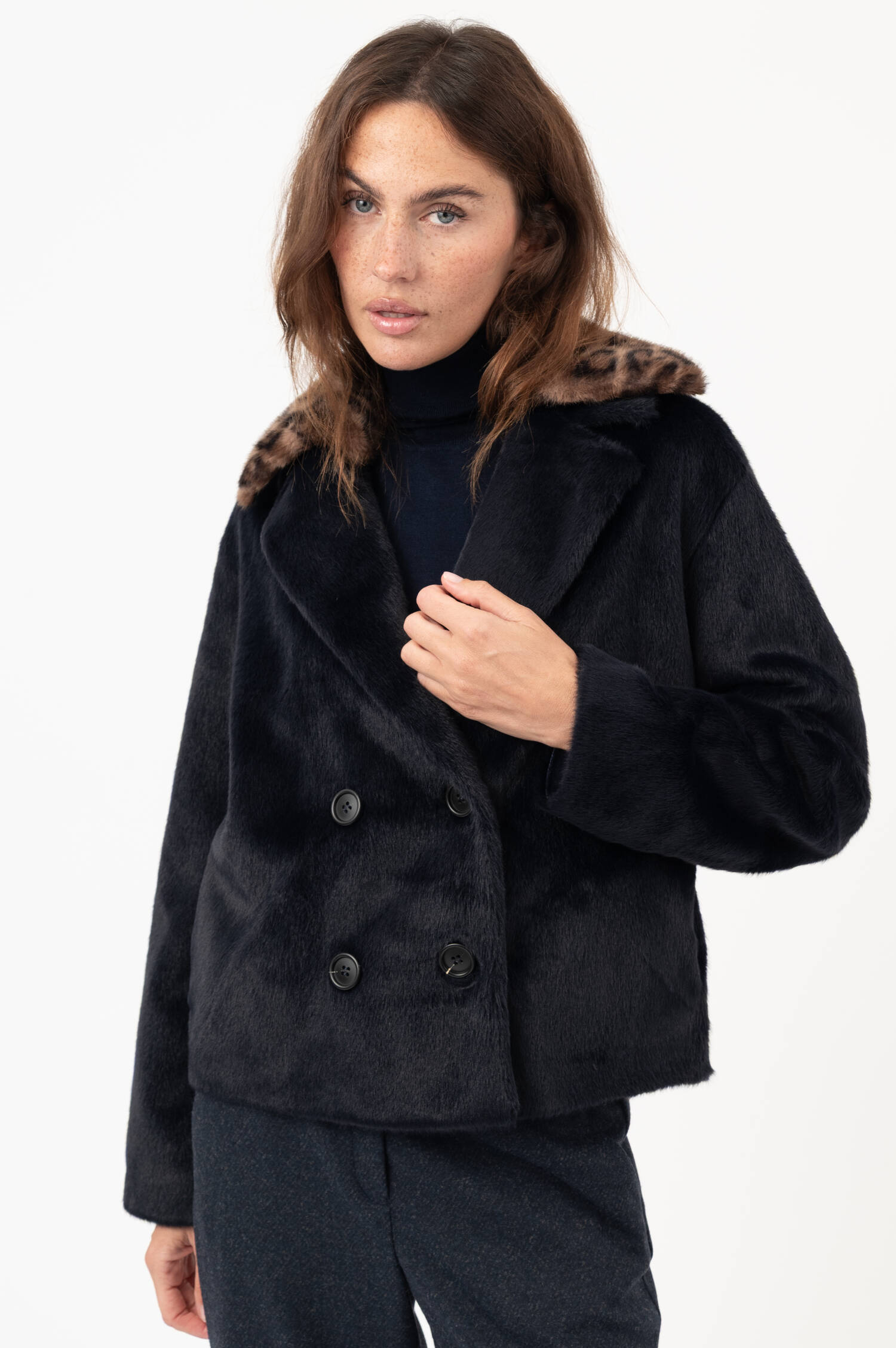 Faux-Fur-Jacke MIMI in Navy
