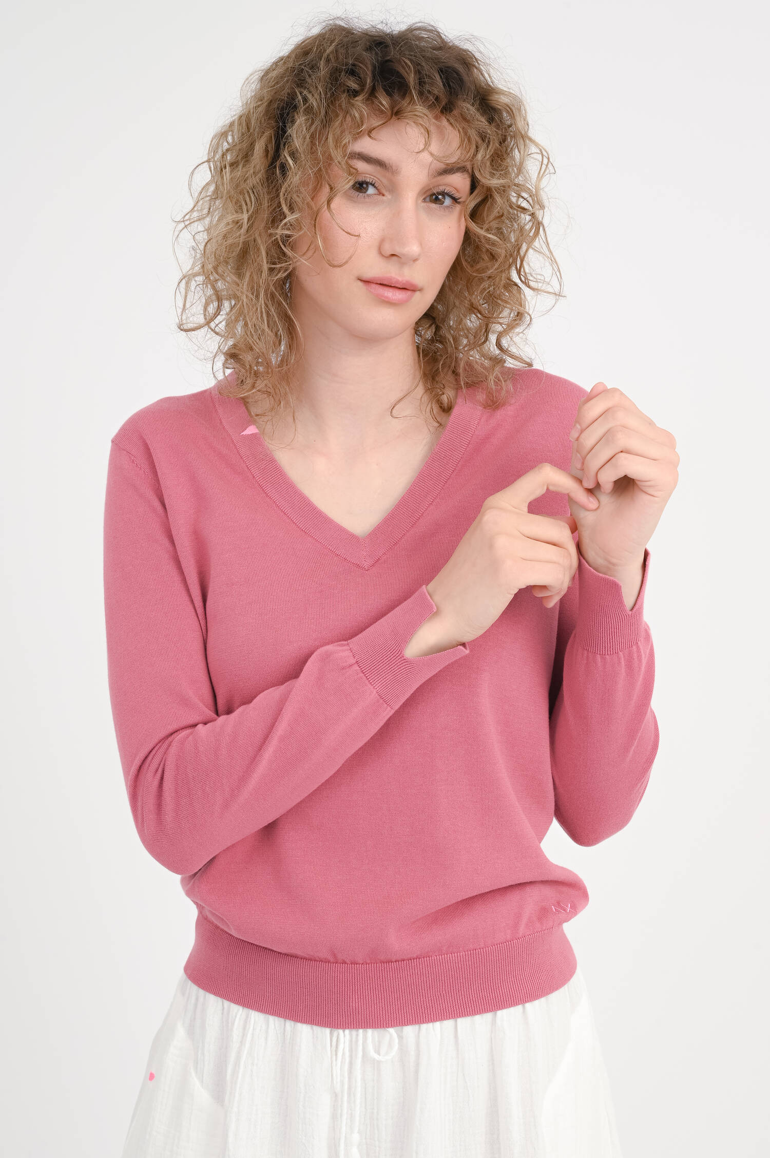 Pullover mit V-Ausschnitt in Rosa Scuro Pullover mit V-Ausschnitt in Rosa Scuro