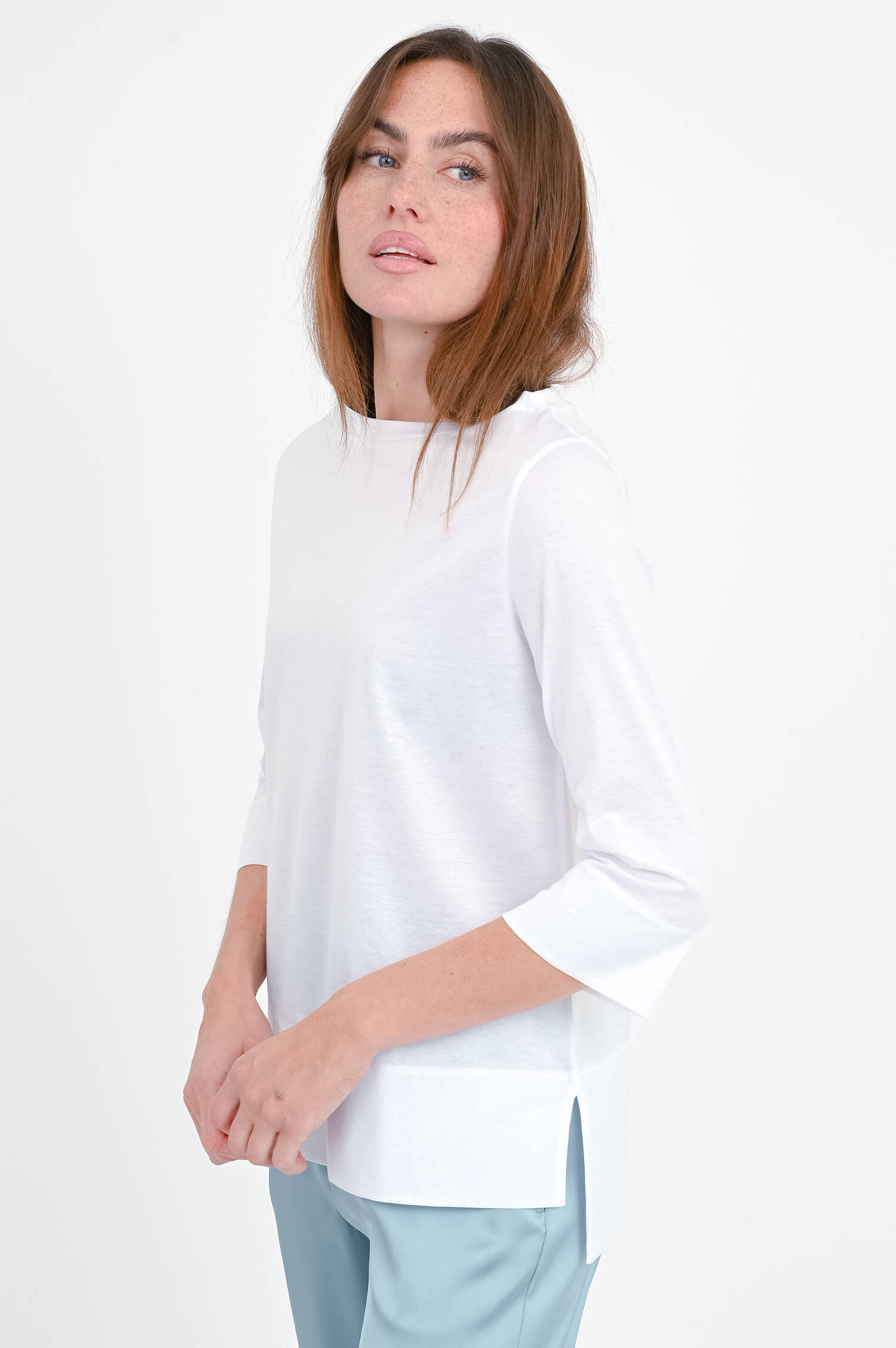 T-Shirt mit 3/4 Arm in Weiß