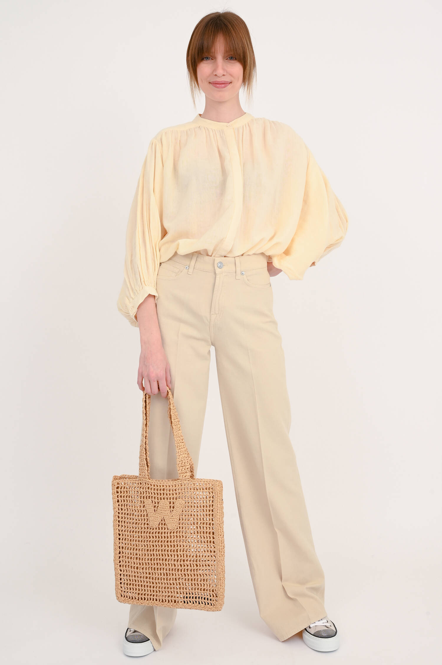 Jeans LOTTA aus Baumwoll-Leinen-Mix in Beige