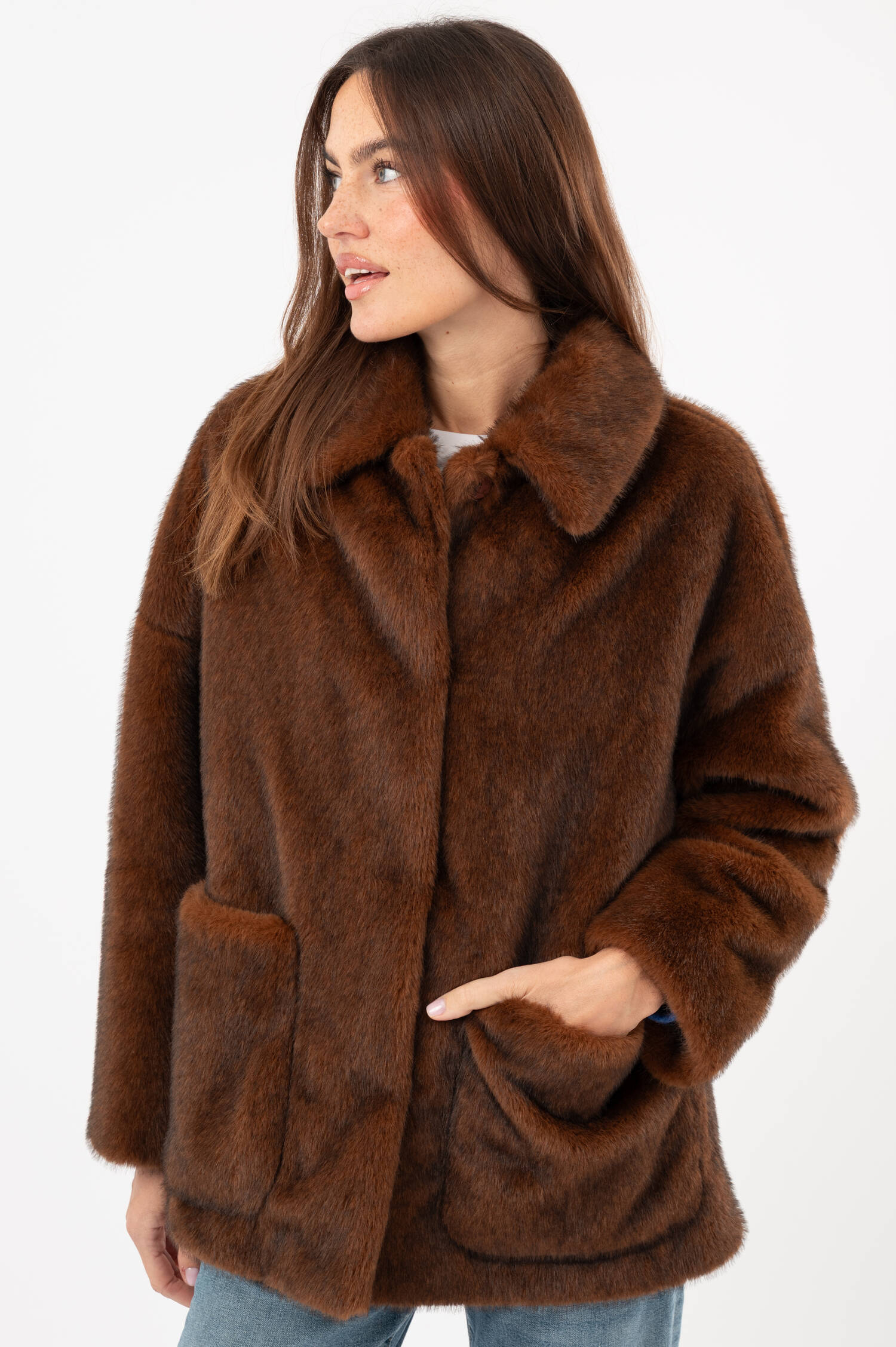 Faux-Fur-Jacke MINK in Dunkelbraun