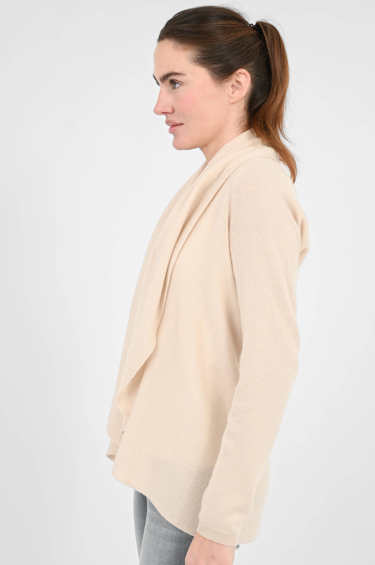 Cashmere-Strickjacke mit Schalkragen in Natur