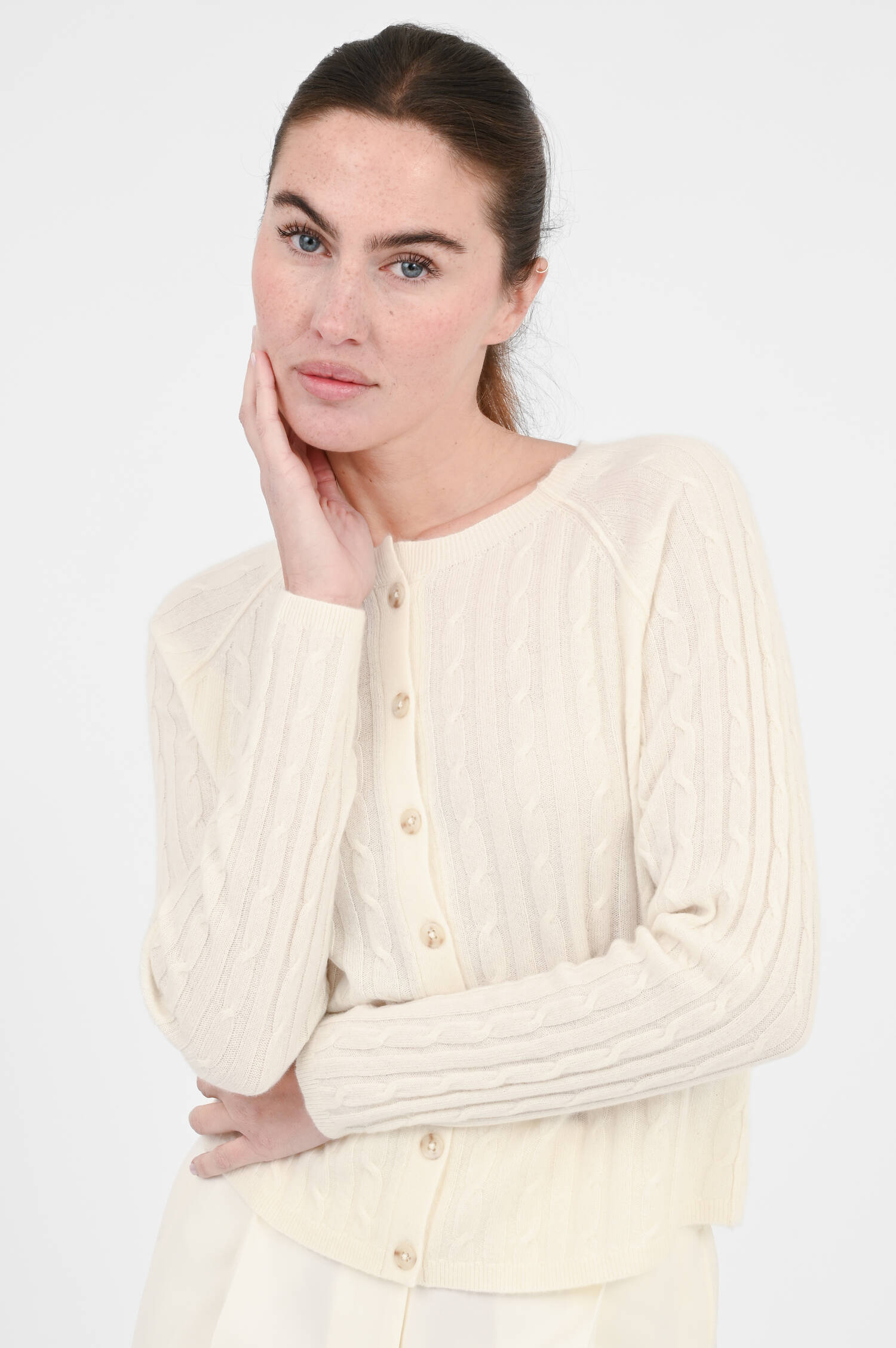 Zopfstrick-Cardigan aus Cashmere in Creme