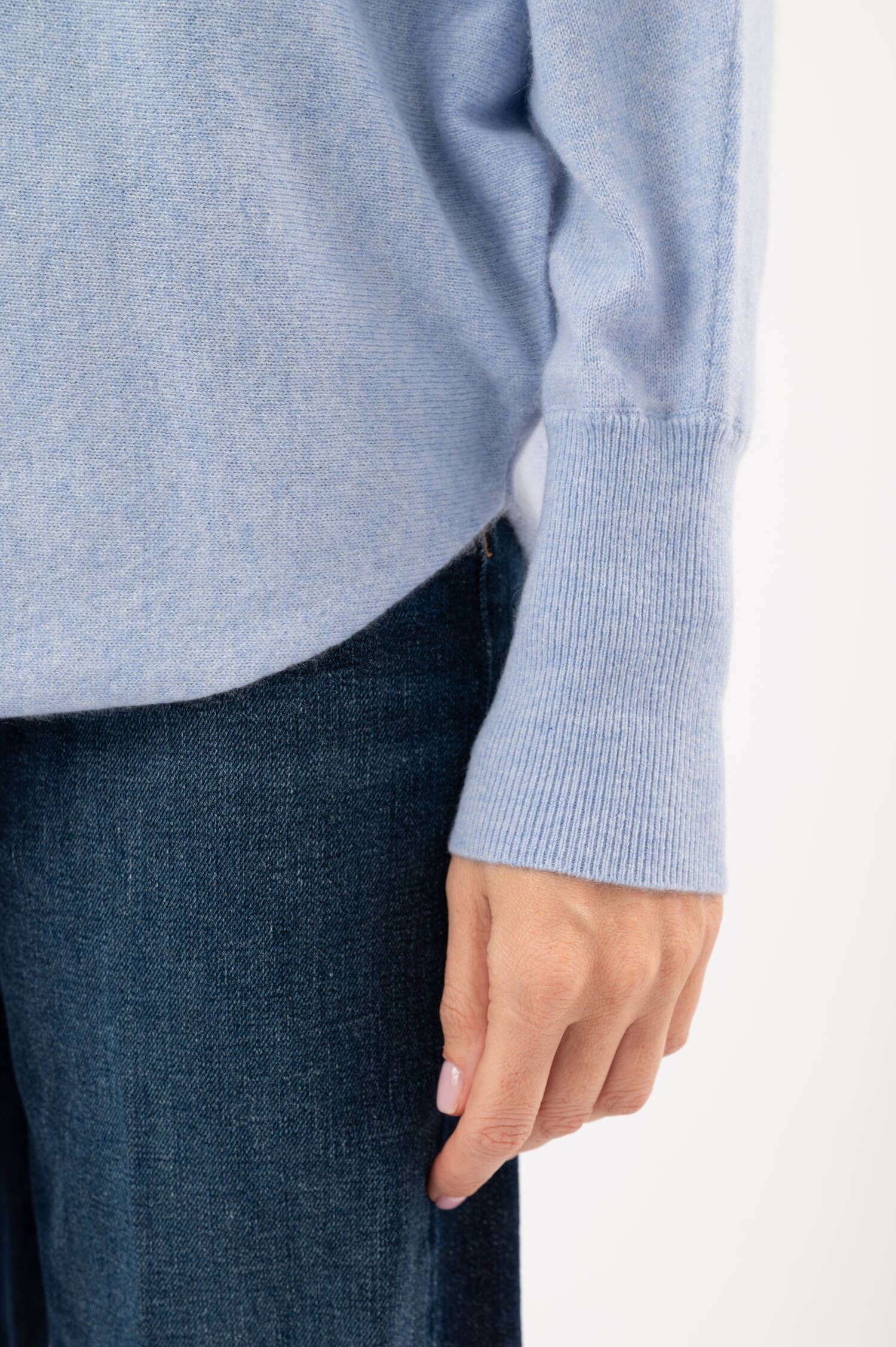 Cashmere-Pullover in Pastellblau meliert