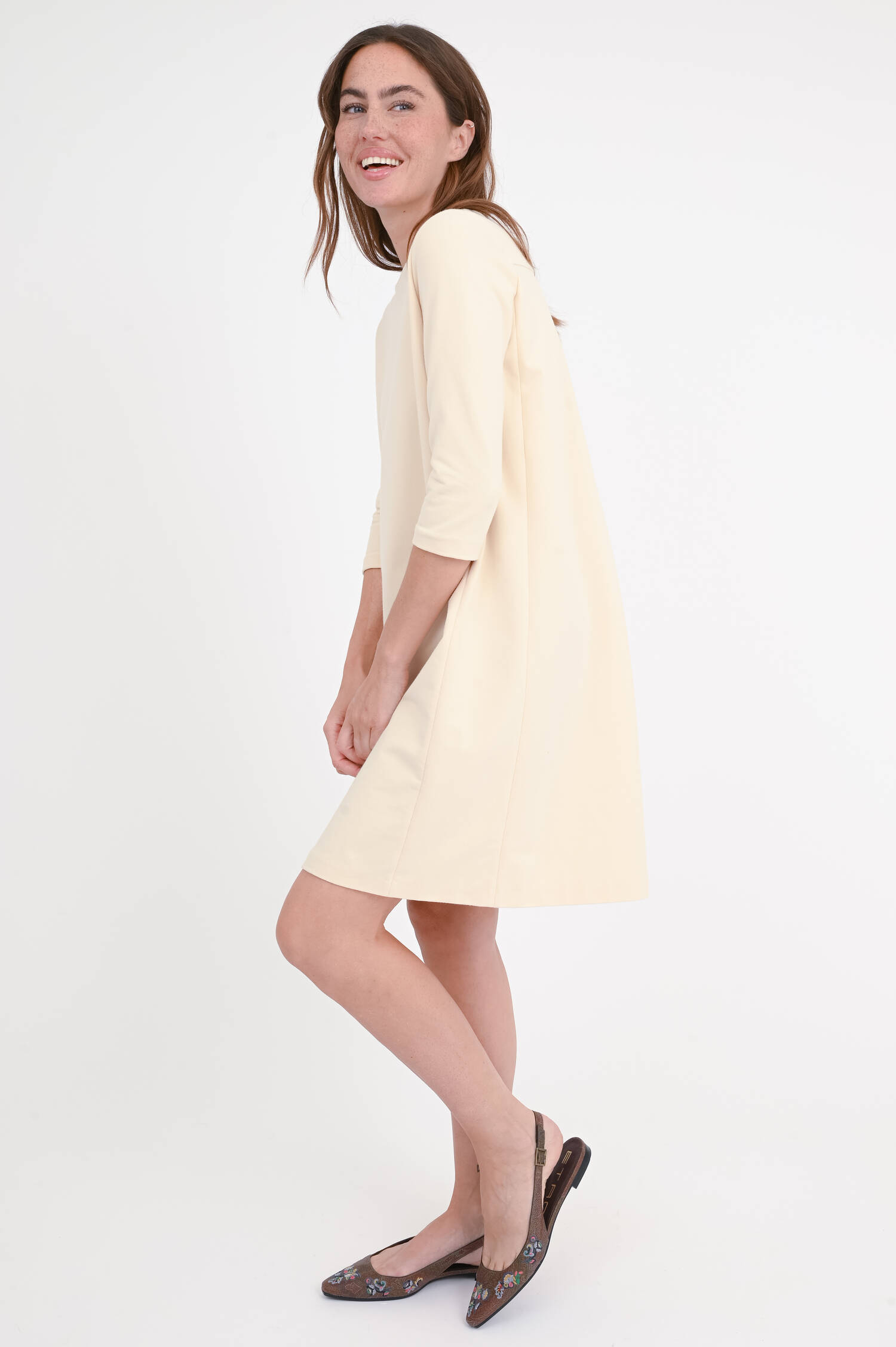 Jersey-Kleid mit 3/4 Arm in Beige