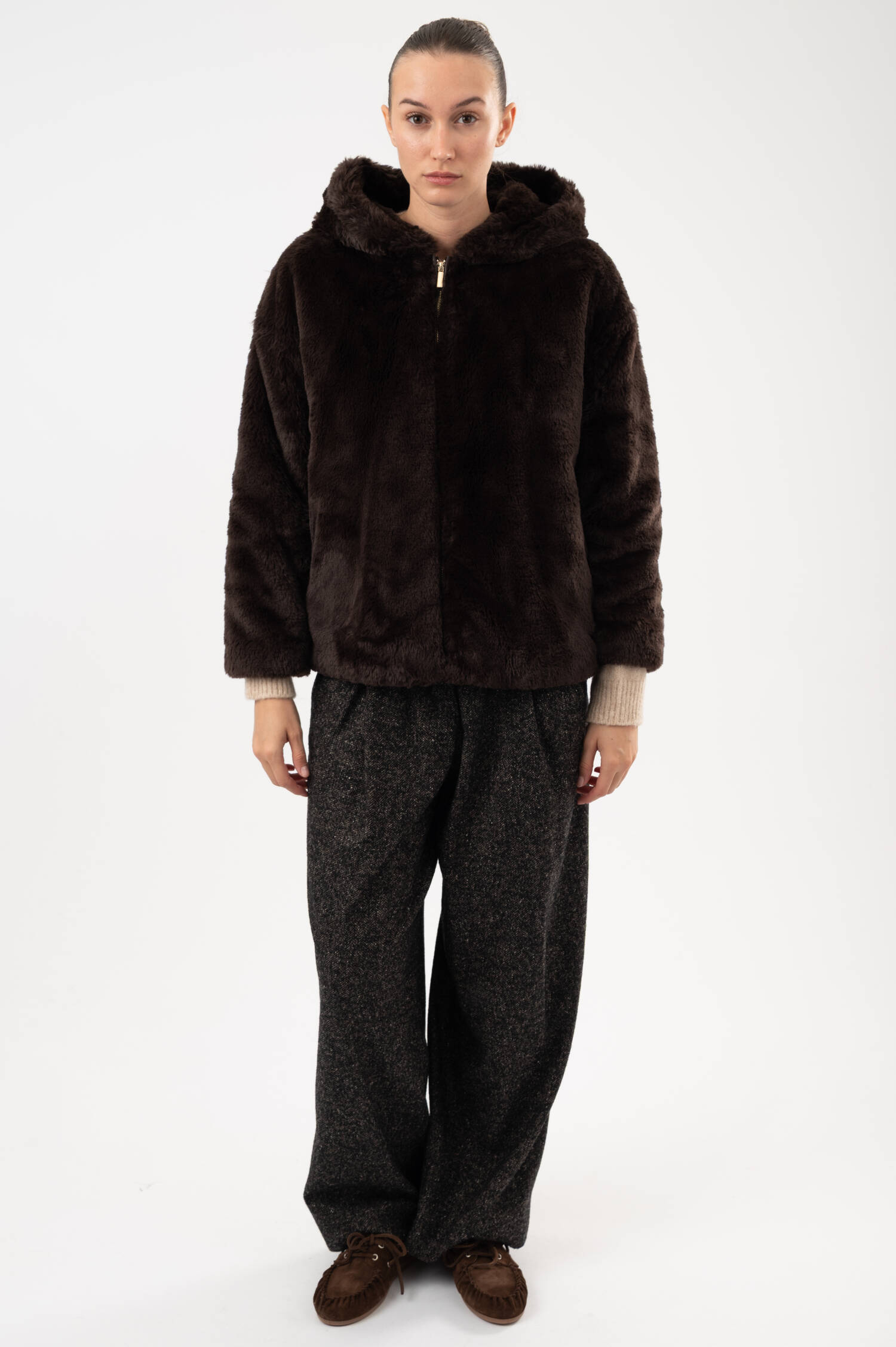 Faux-Fur-Jacke in Dunkelbraun