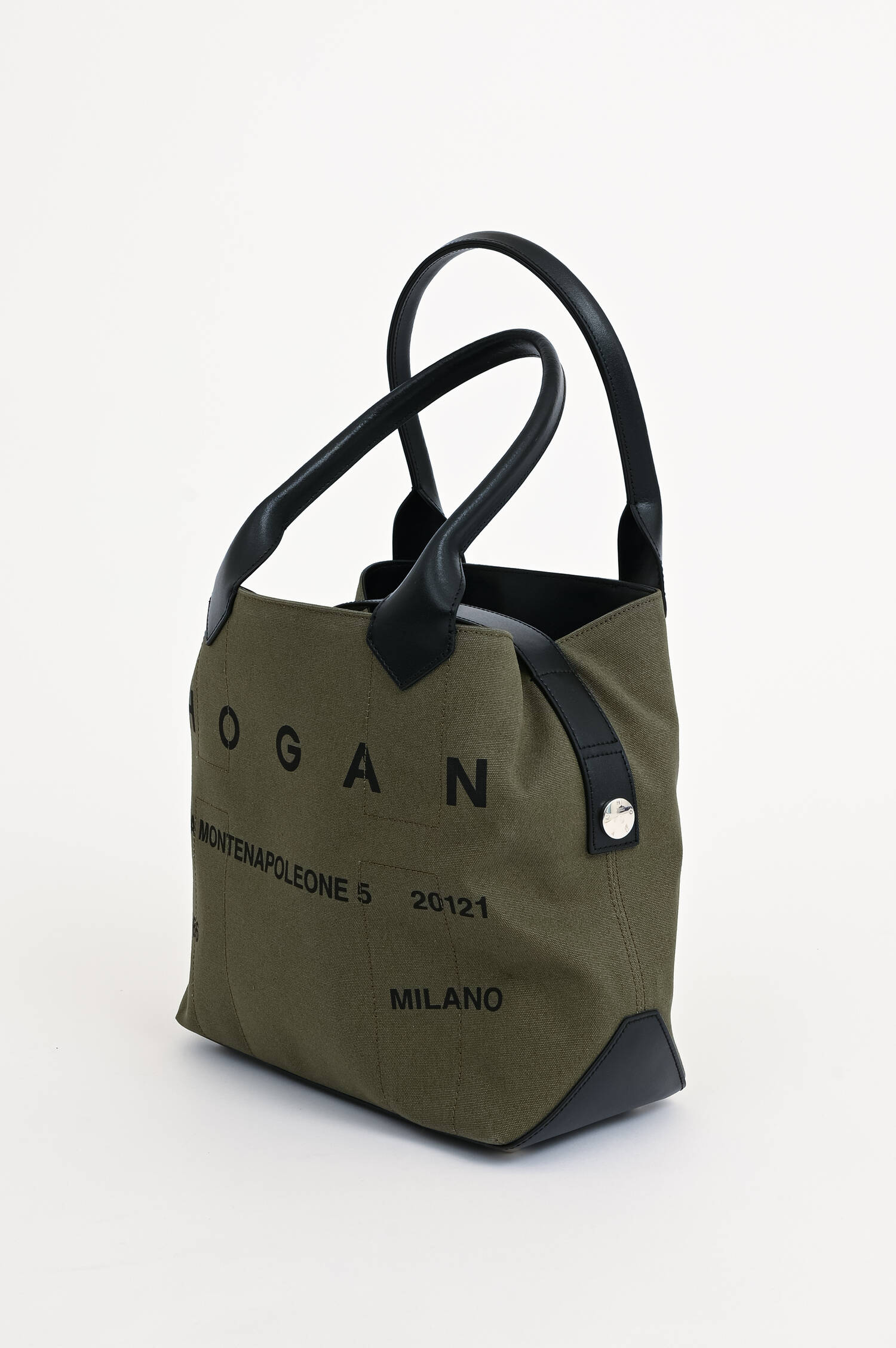 Canvas Shopper in Oliv/Schwarz