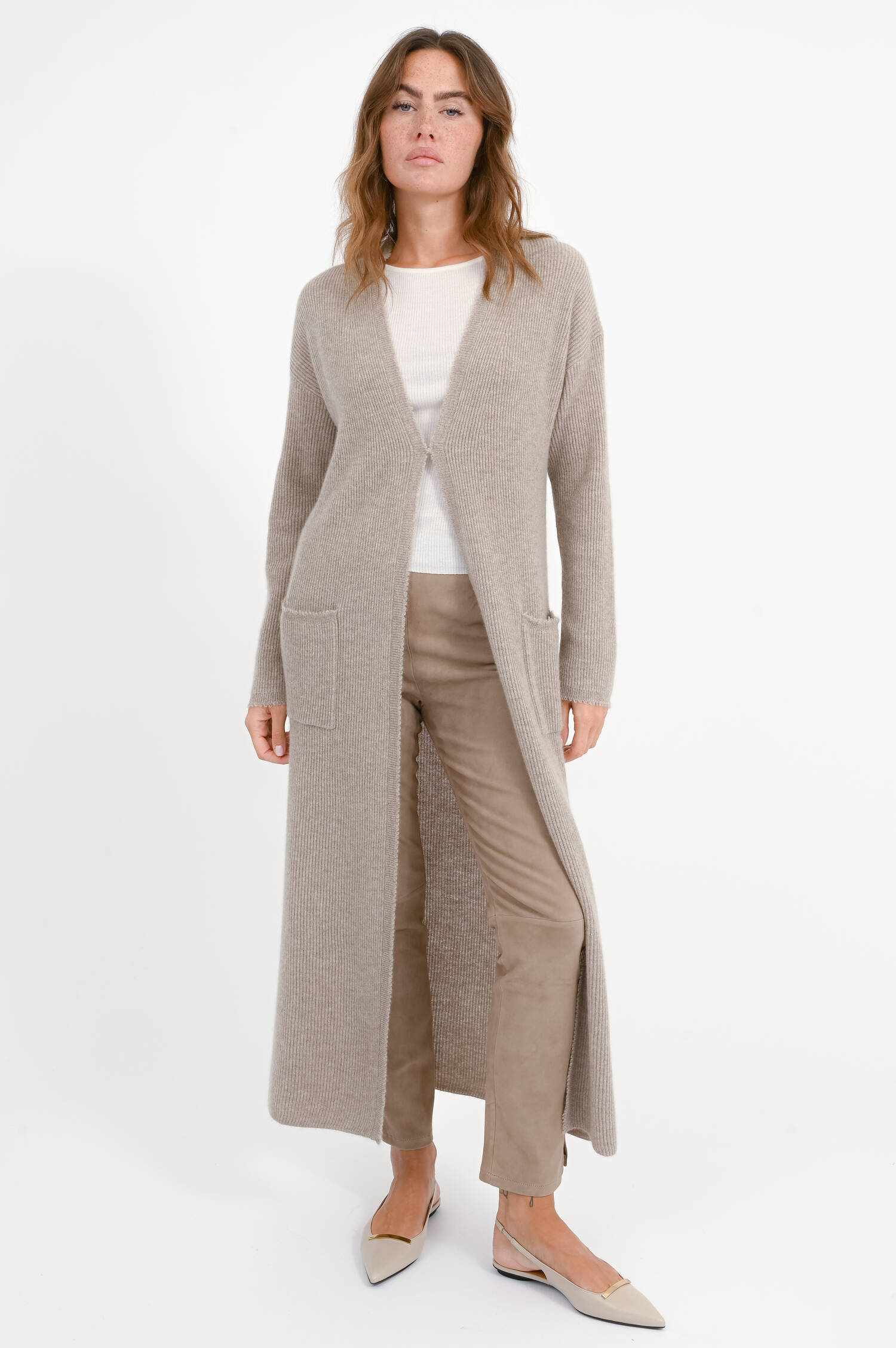Maxi-Cashmere-Cardigan in Macadamia