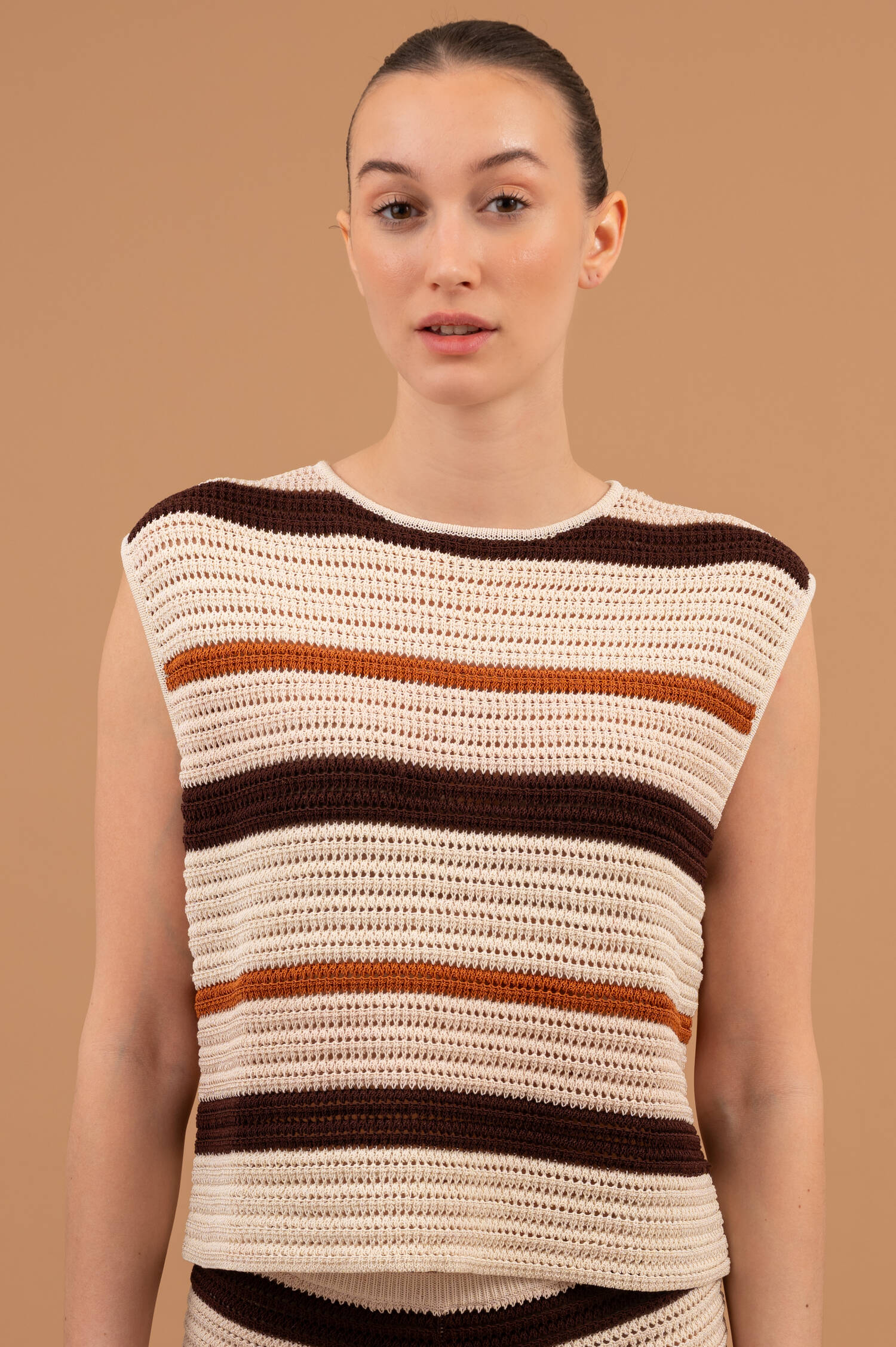 Stricktop LOUELLE in Beige/Braun/Rust gestreift