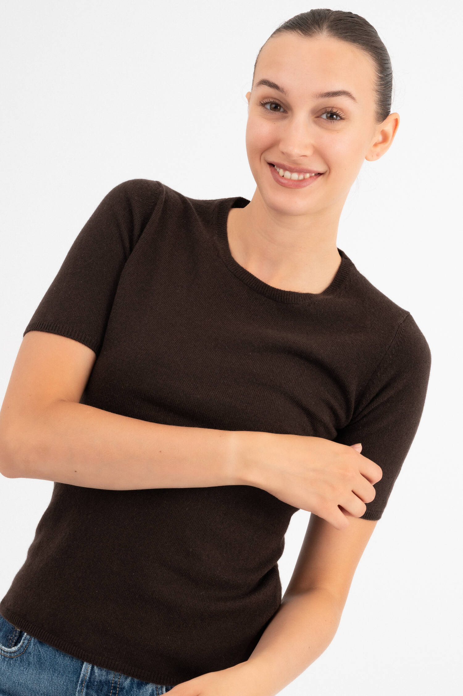 Kurzarm-Cashmere-Pullover in Braun Kurzarm-Cashmere-Pullover in Braun
