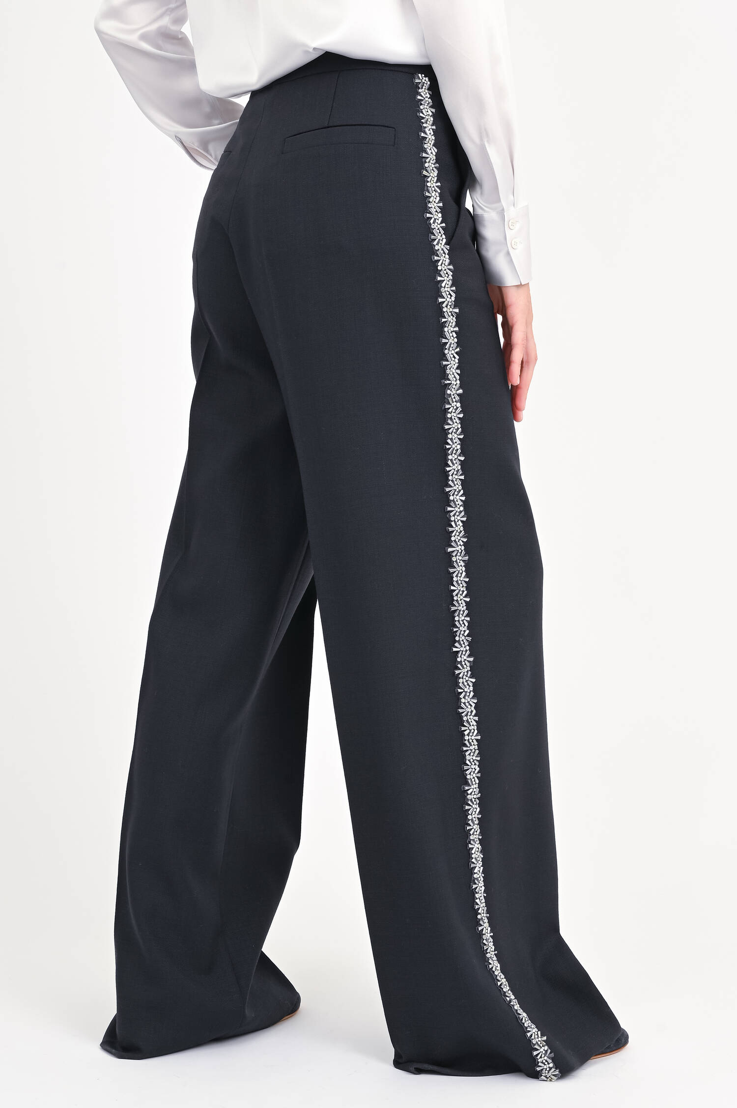 Hose aus Wolle mit Glitzersteinen in Navy