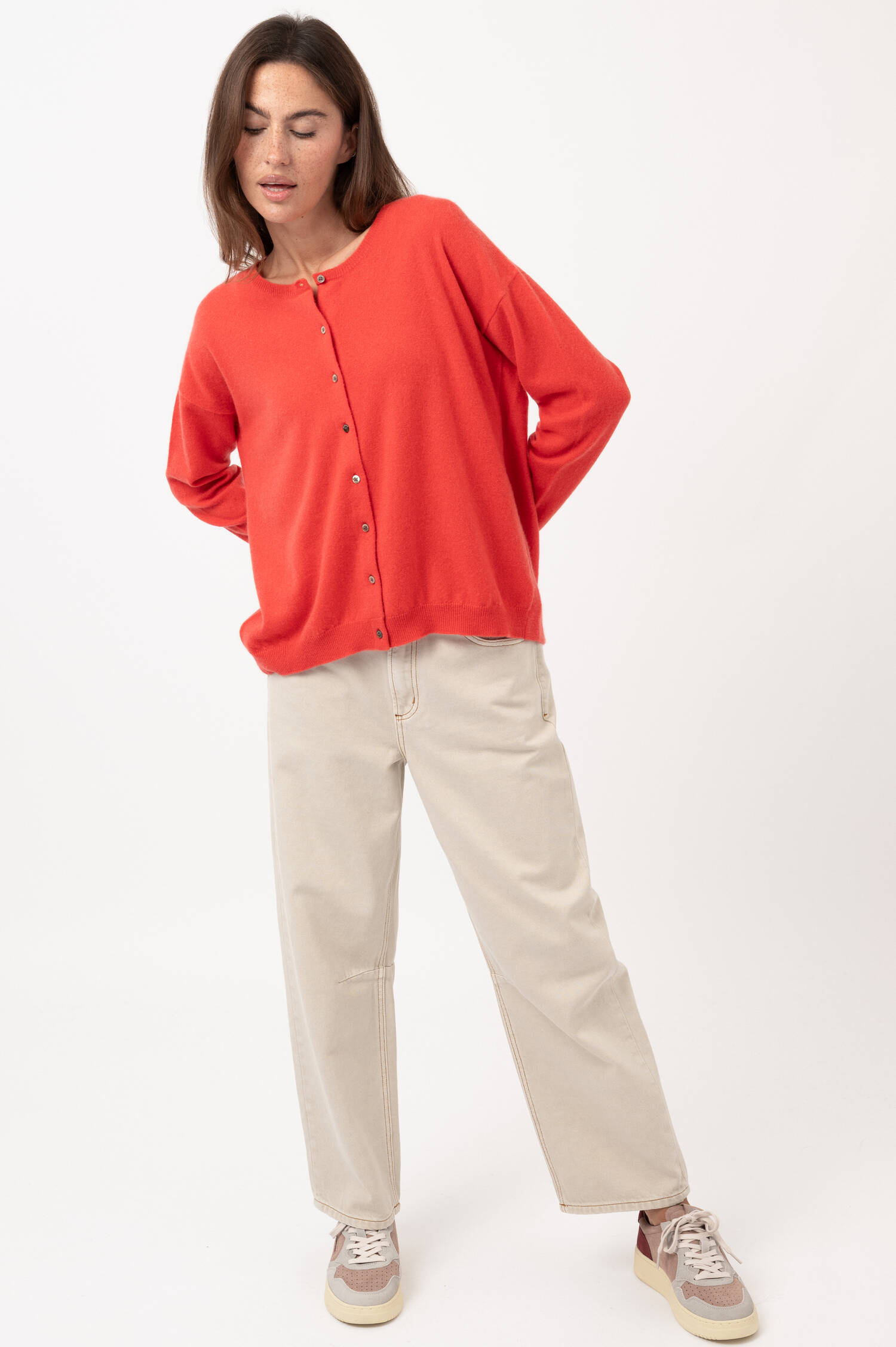 Cashmere-Cardigan in Pastellrot Cashmere-Cardigan in Pastellrot