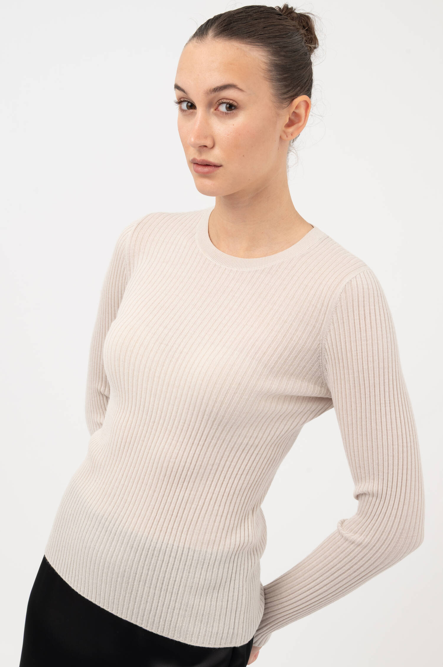 Rippstrick Langarm-Wollshirt CHIPUNA in Beige