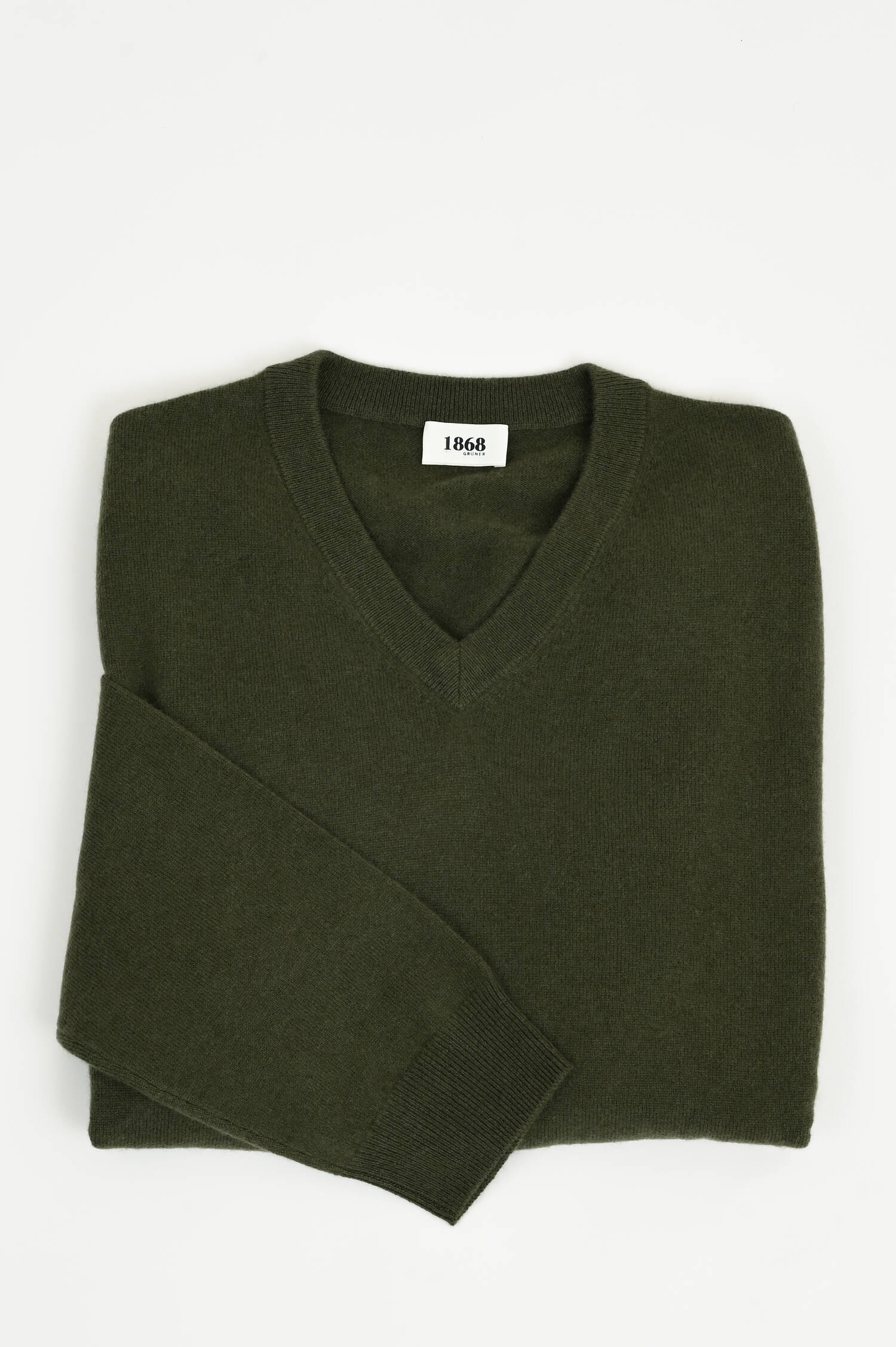 Cashmerepullover mit V-Neck in Oliv