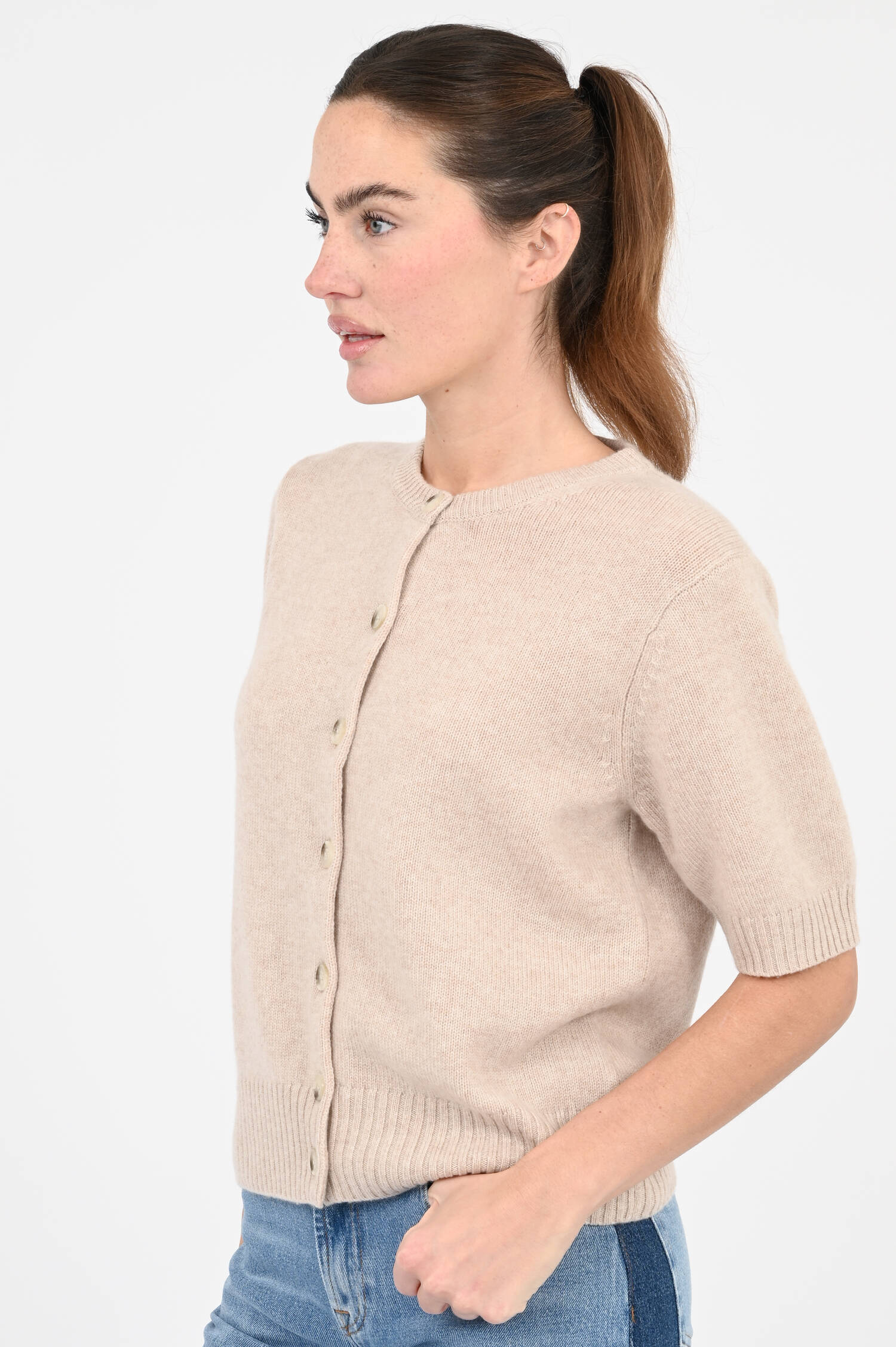 Cashmere-Strickweste in Natur