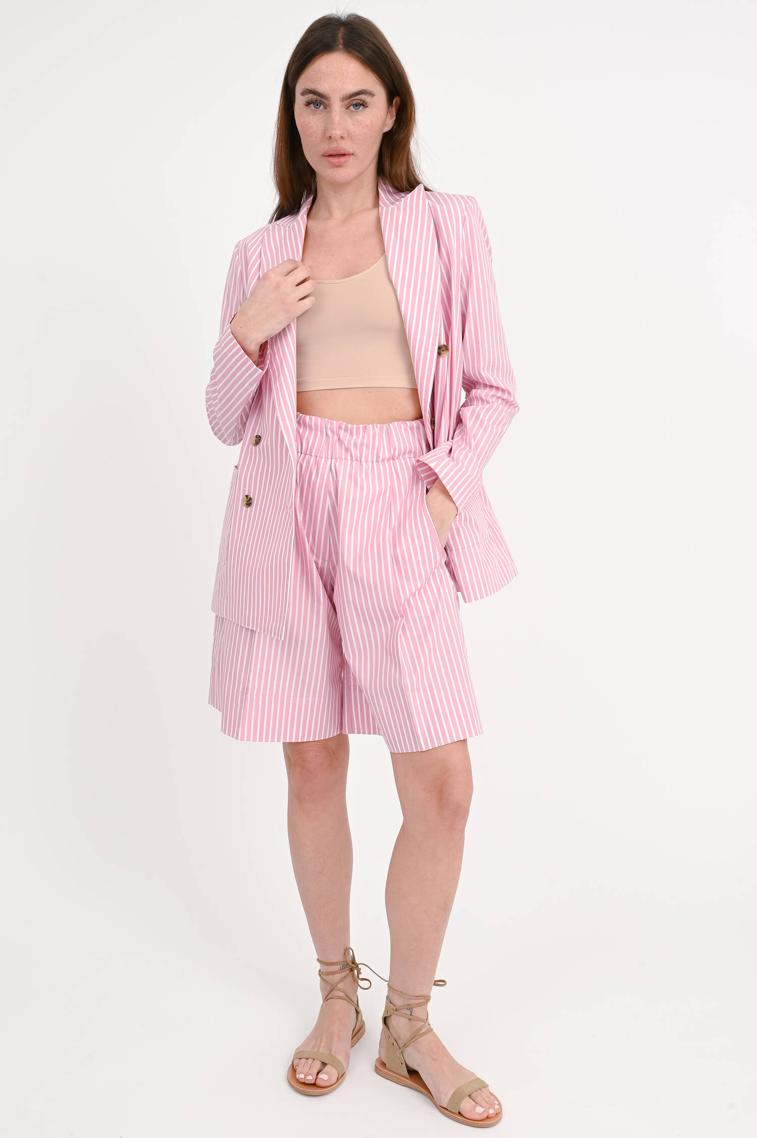 Gestreifte Baumwoll-Shorts in Rosa/Weiß Gestreifte Baumwoll-Shorts in Rosa/Weiß