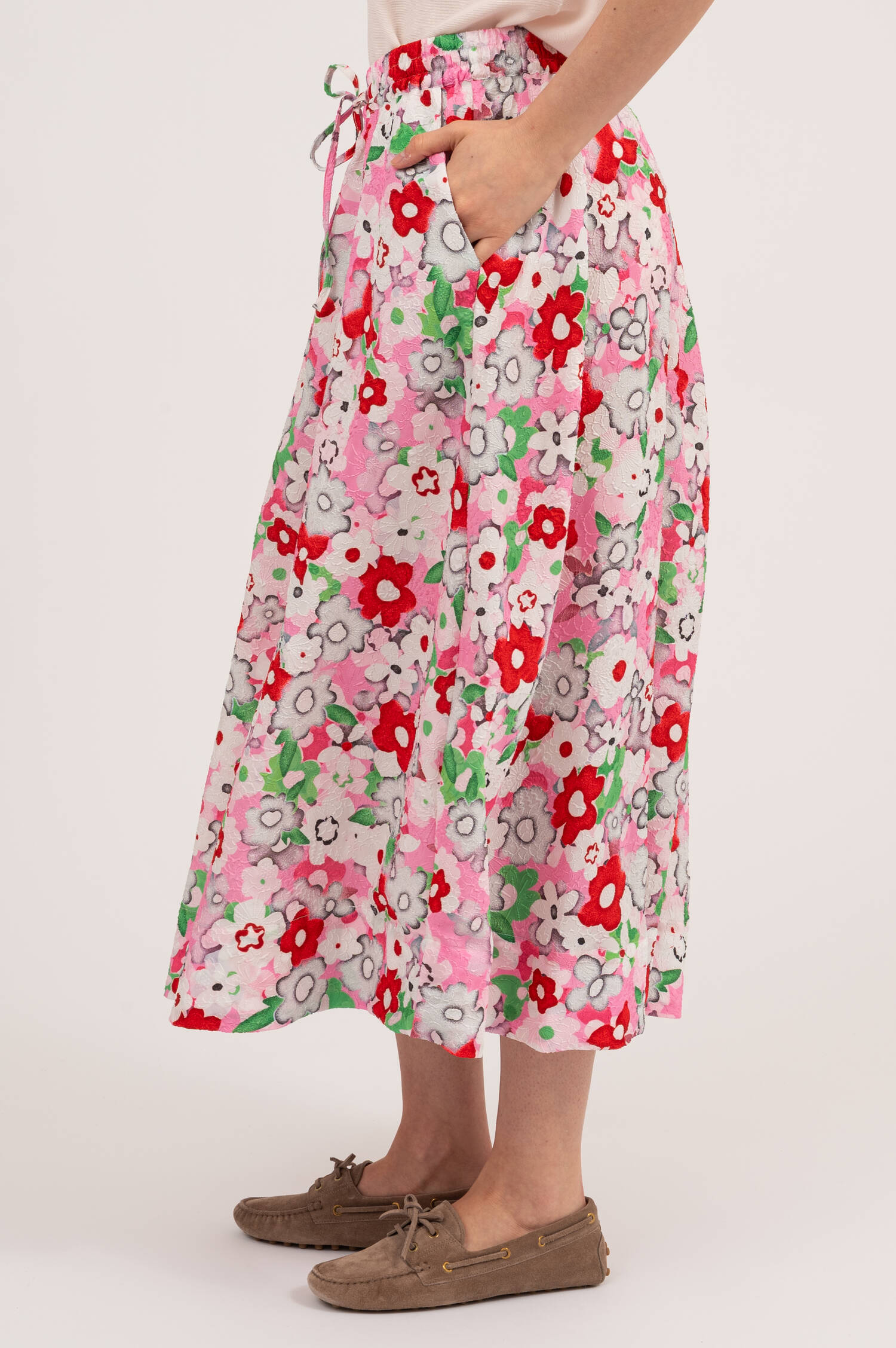 Midirock mit Blumenprint in Rosa