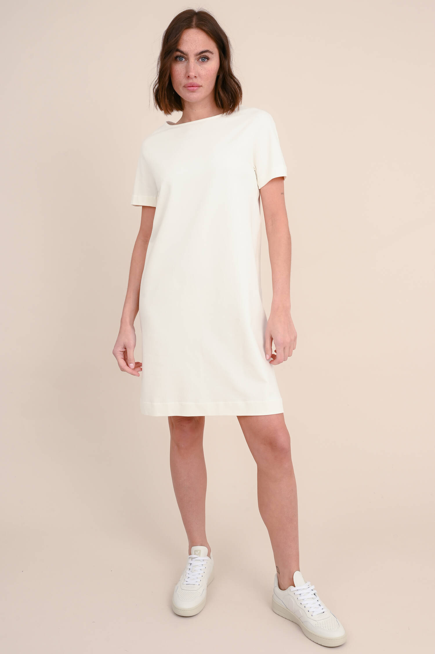 Kurzarm Jersey-Kleid in Natur