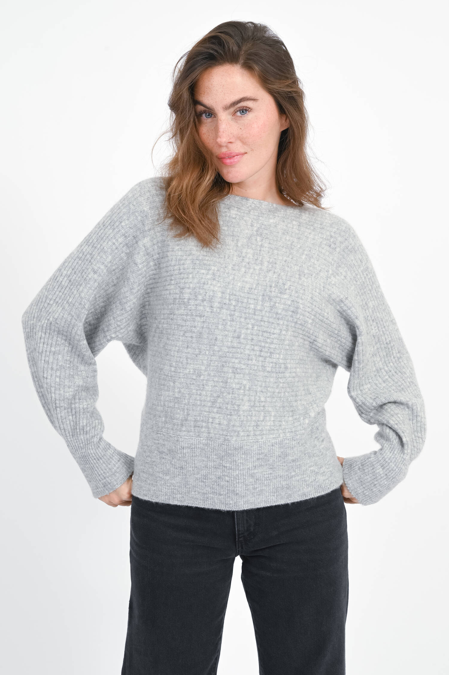 Woll-Mix-Pullover in Hellgrau meliert