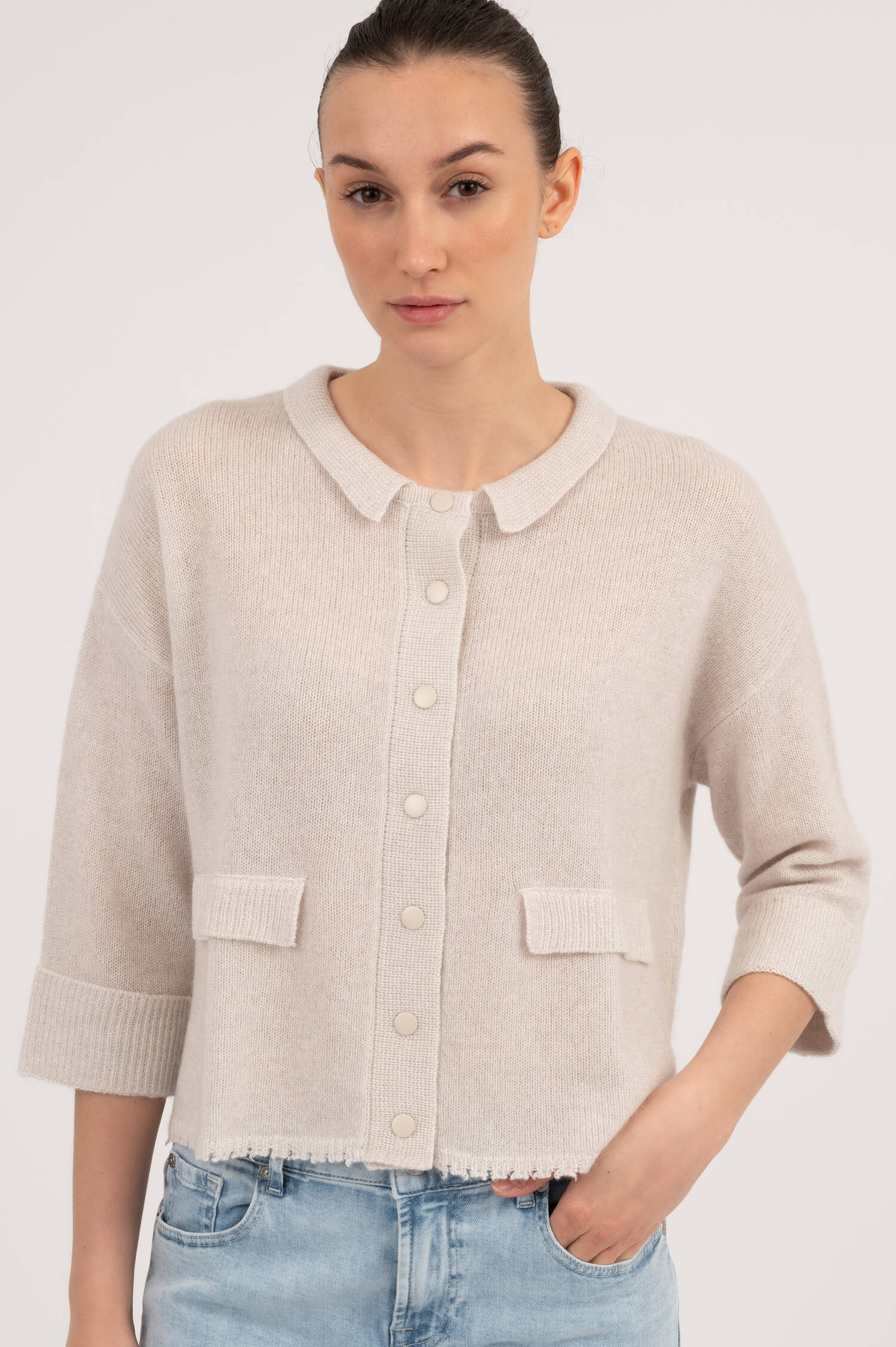 Cardigan aus Cashmere-Baumwoll-Mix in Creme