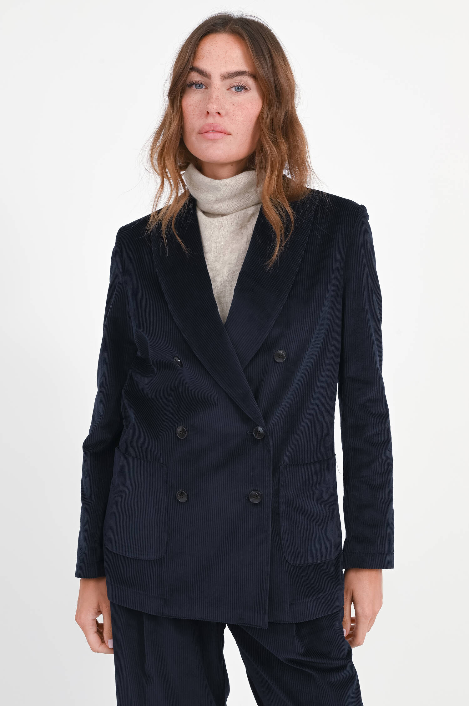 Cord-Blazer mit aufgesetzten Taschen in Navy