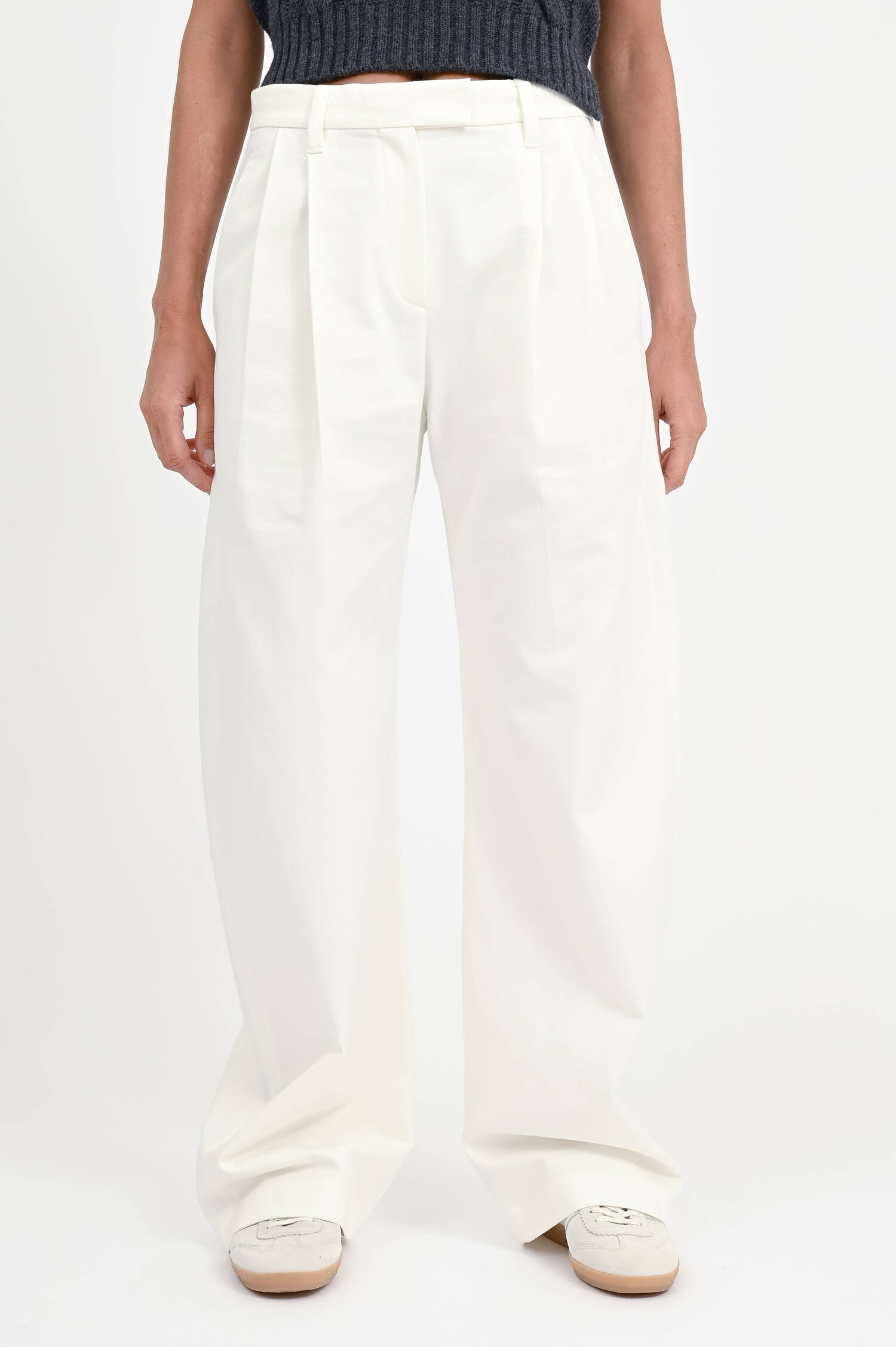 Wide-Leg Hose mit Bundfalten in Bianco Lane