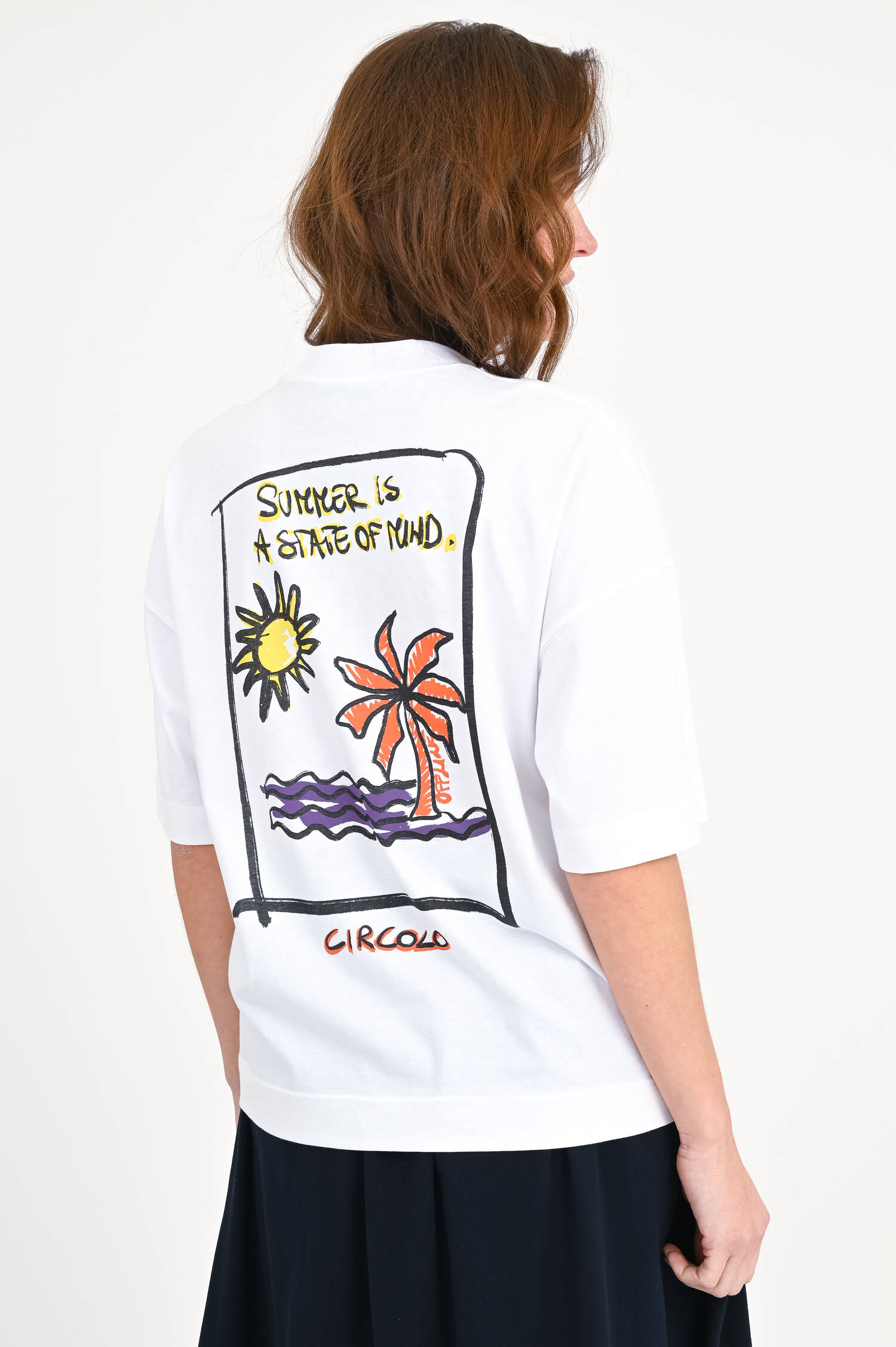 Baumwoll-Shirt mit XXL-Backprint in Weiß