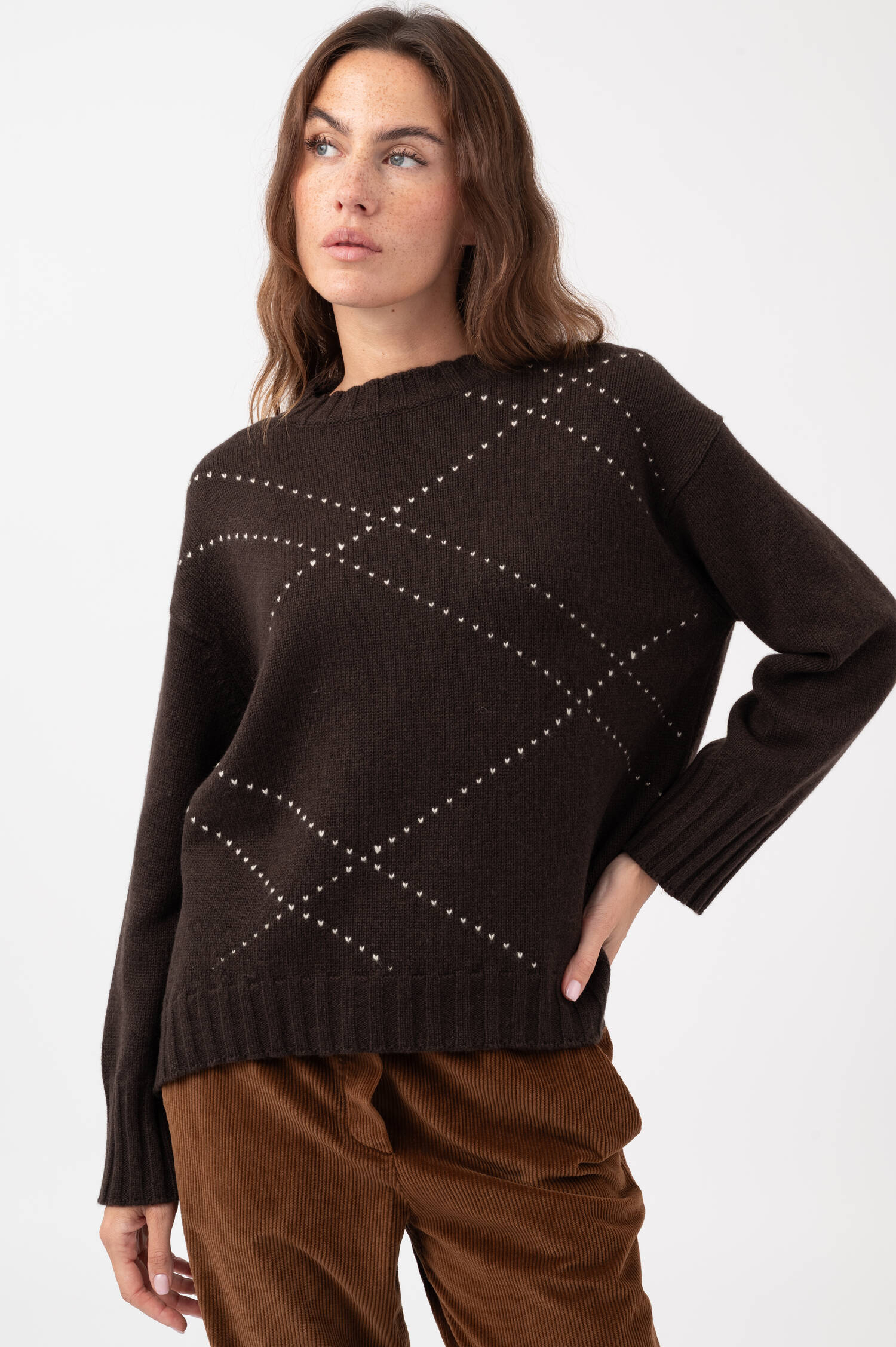 Pullover mit Rautenstrickdetails in Braun