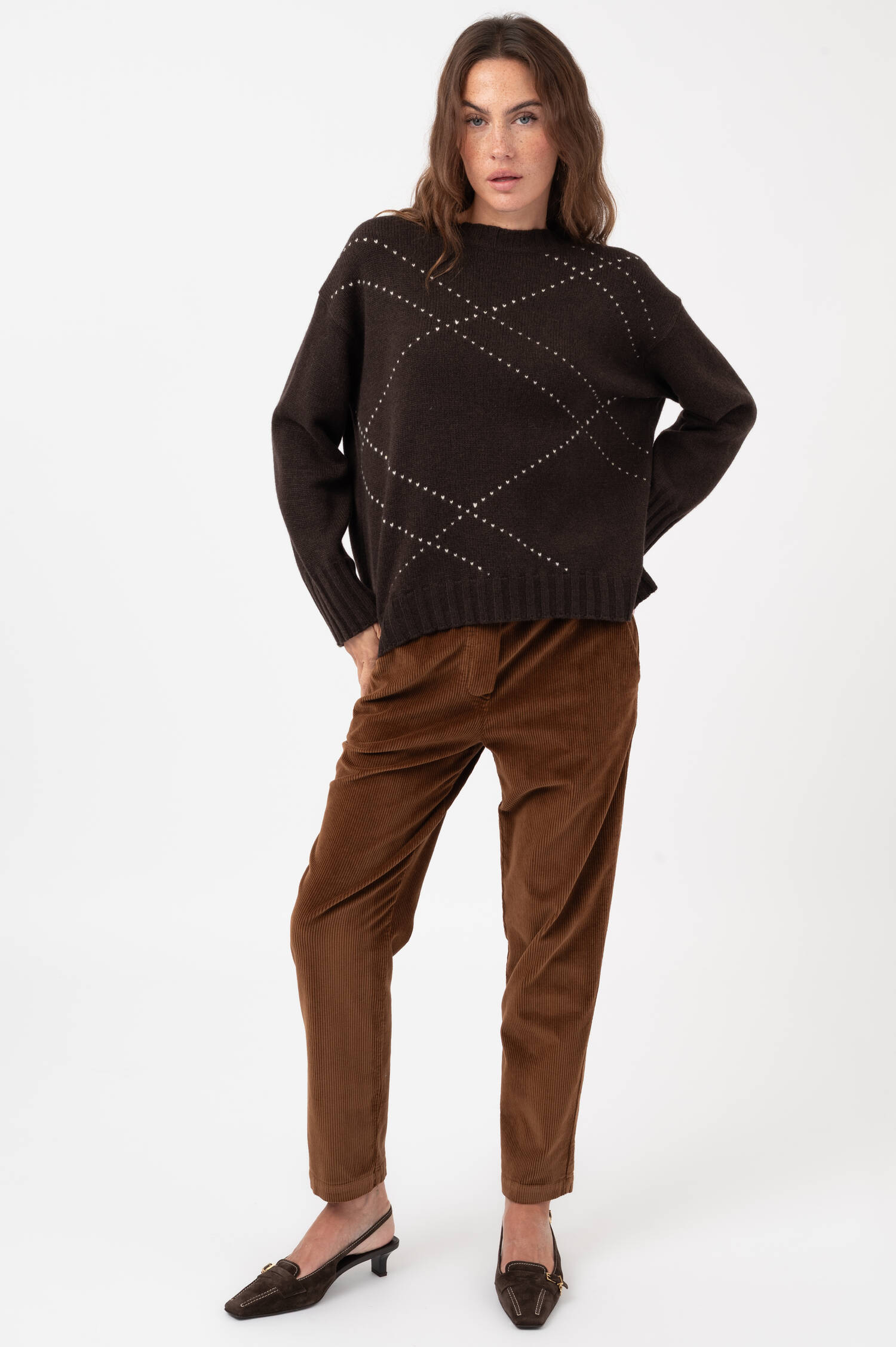 Pullover mit Rautenstrickdetails in Braun