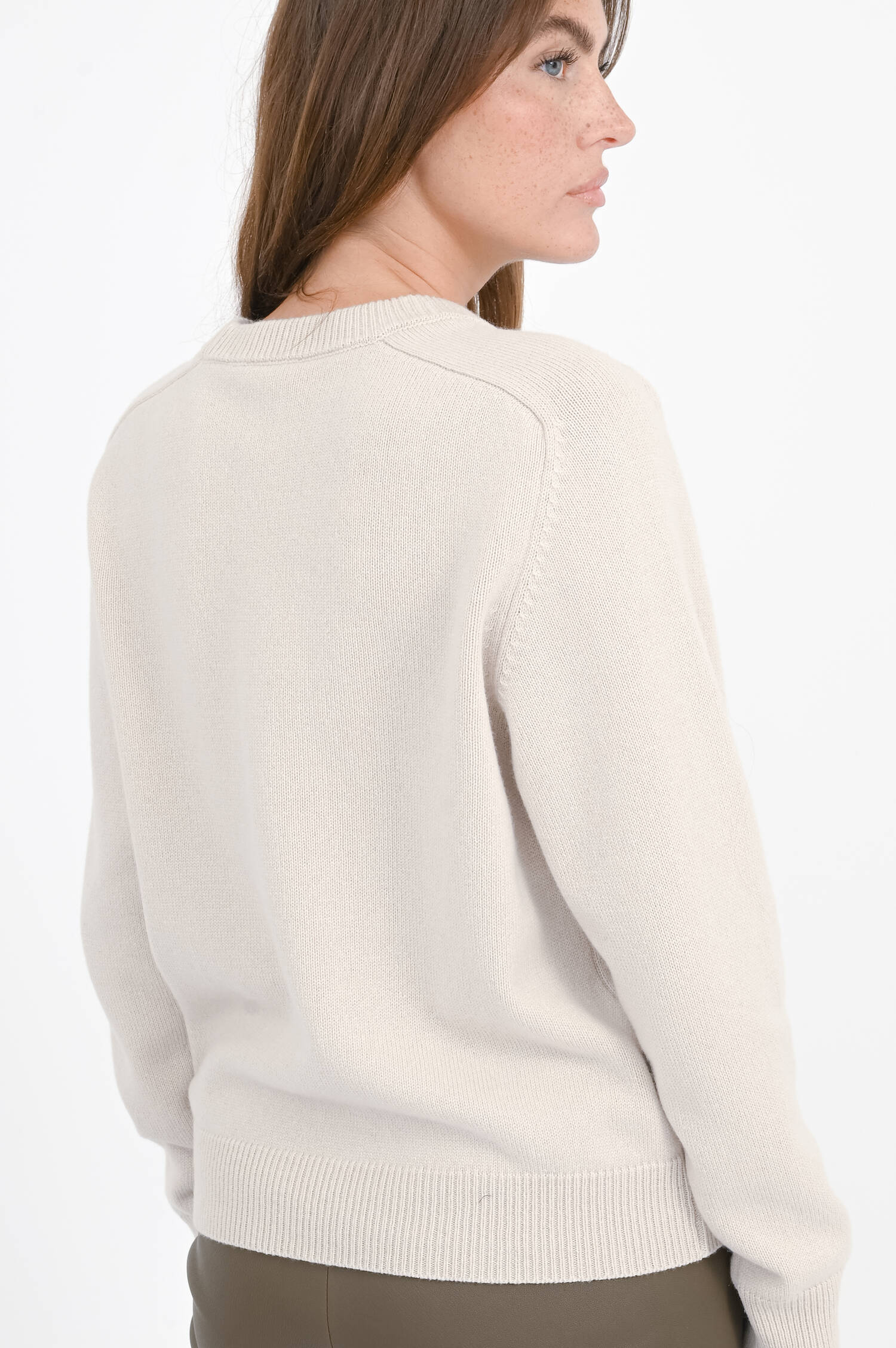 Seiden-Mix Pullover mit Perlen-Detail in Sand