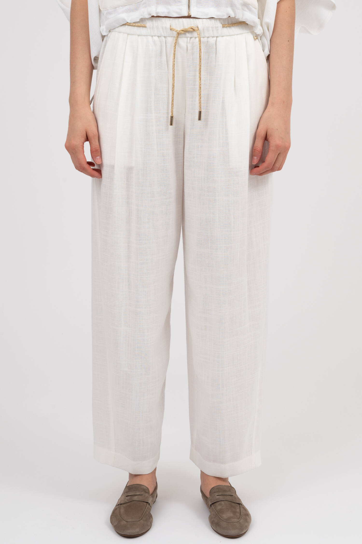 Bundfaltenschlupfhose aus Viskosemix in Weiß