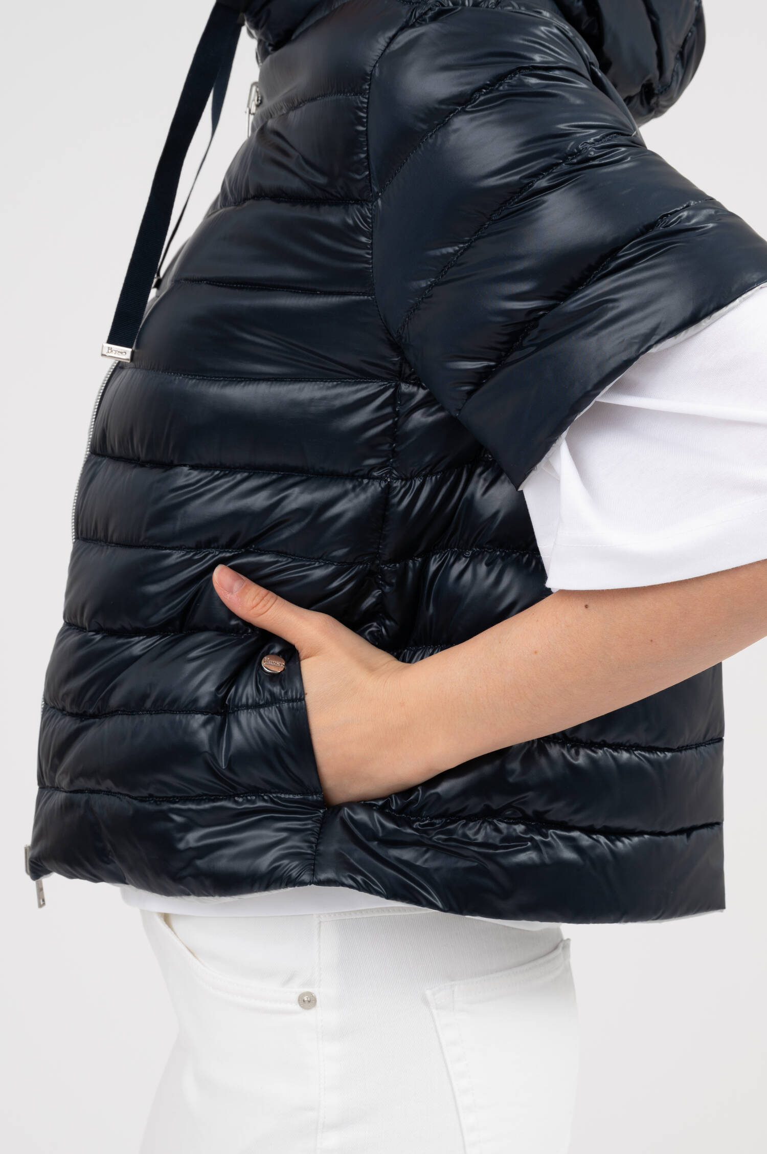 Wendegilet mit Kapuze in Navyblau/Grau