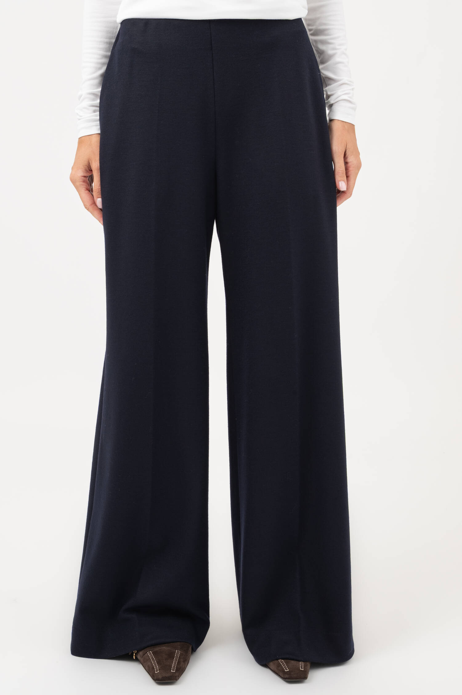 Weite Wollhose in Navy