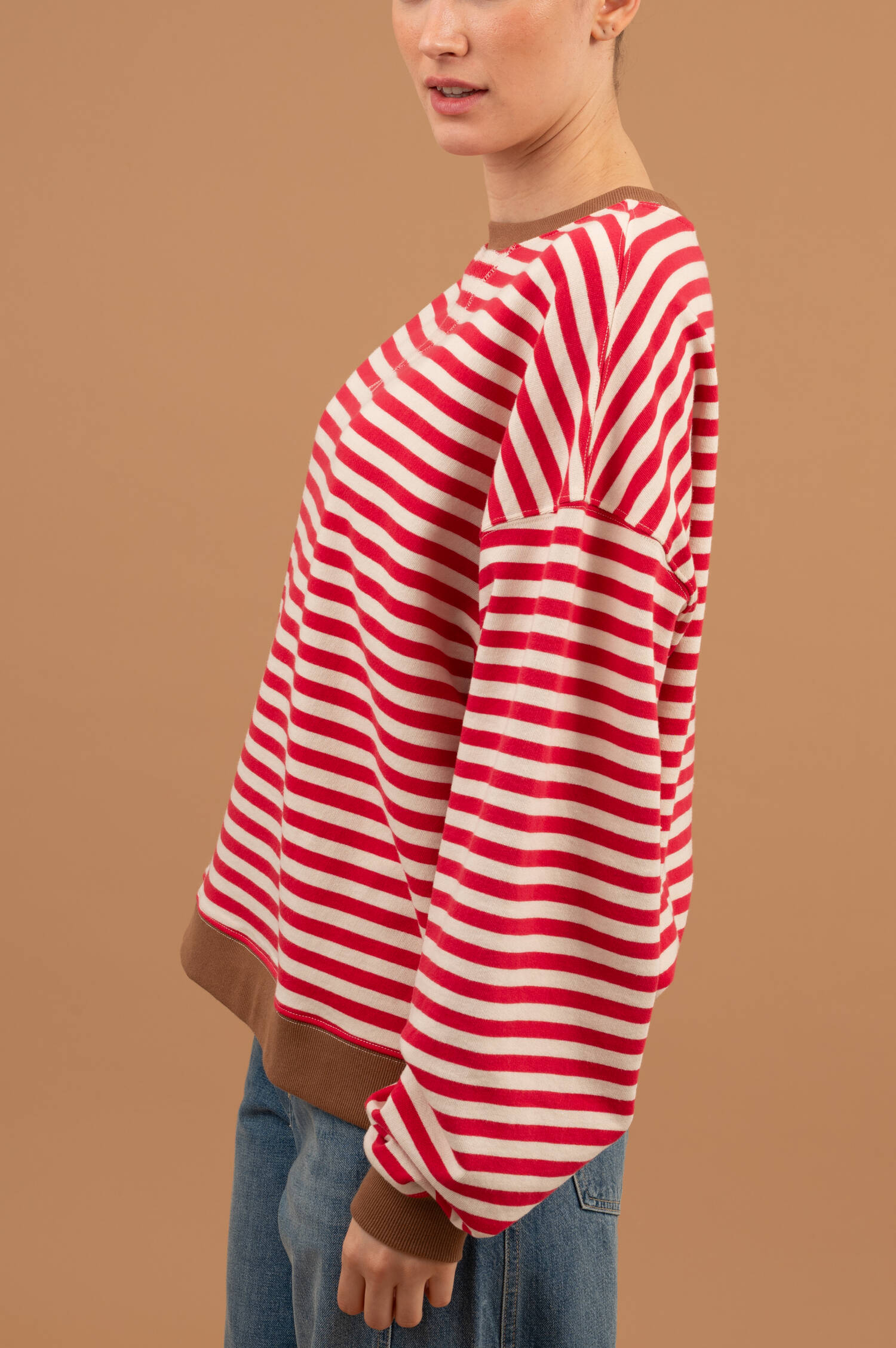 Gestreifter Sweater CHESAPEAKE in Geranium/Beige 