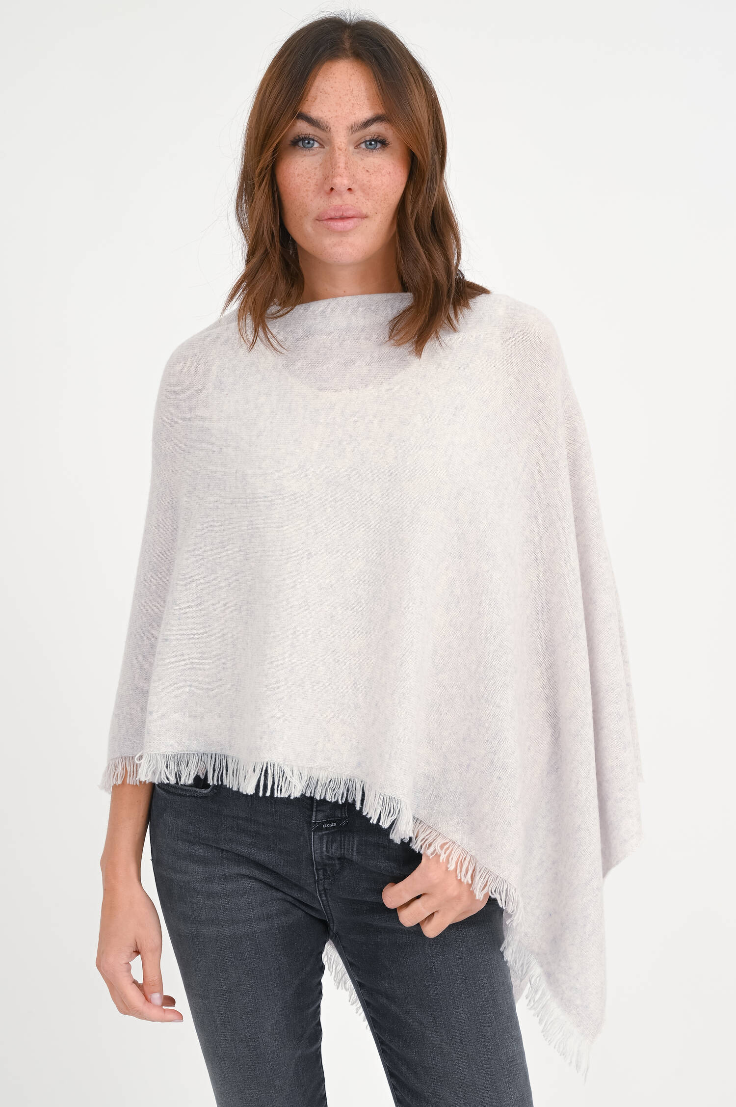 Cashmere Poncho in Hellgrau meliert