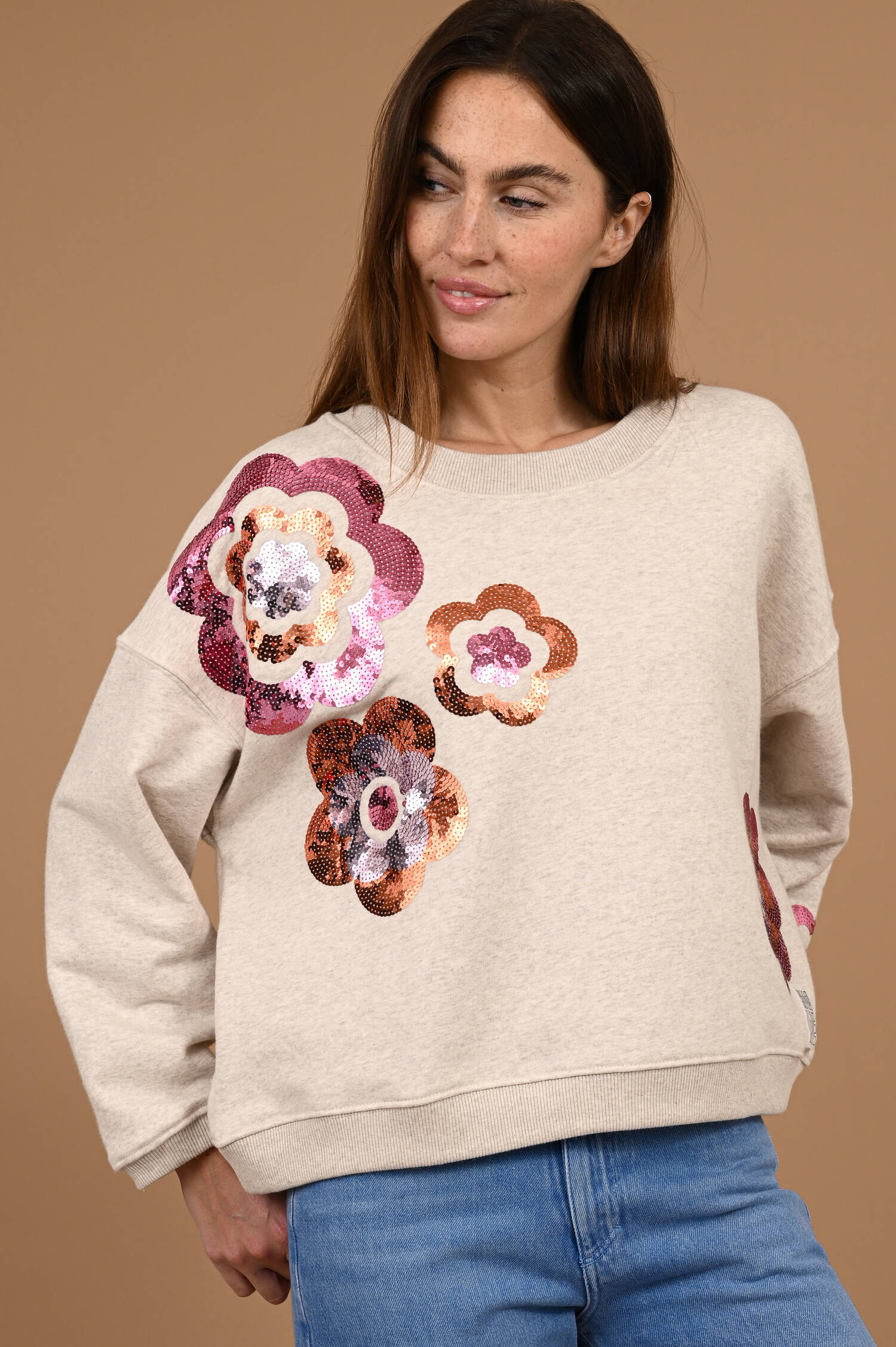 Sweater mit Pailettenstickerei in Beige Sweater mit Pailettenstickerei in Beige