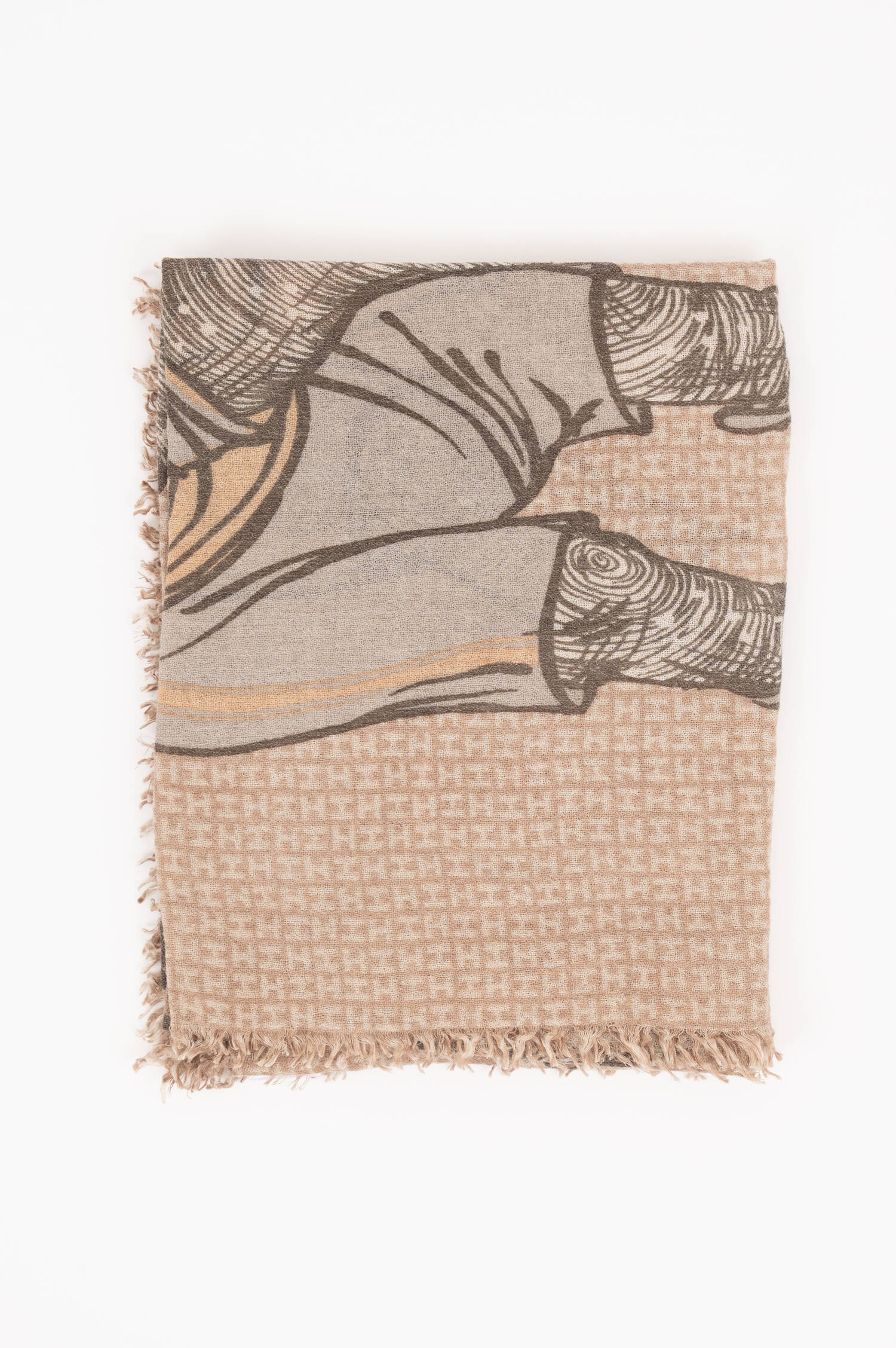 Cashmere-Mix-Schal mit Print in Beige/Blau Cashmere-Mix-Schal mit Print in Beige/Blau