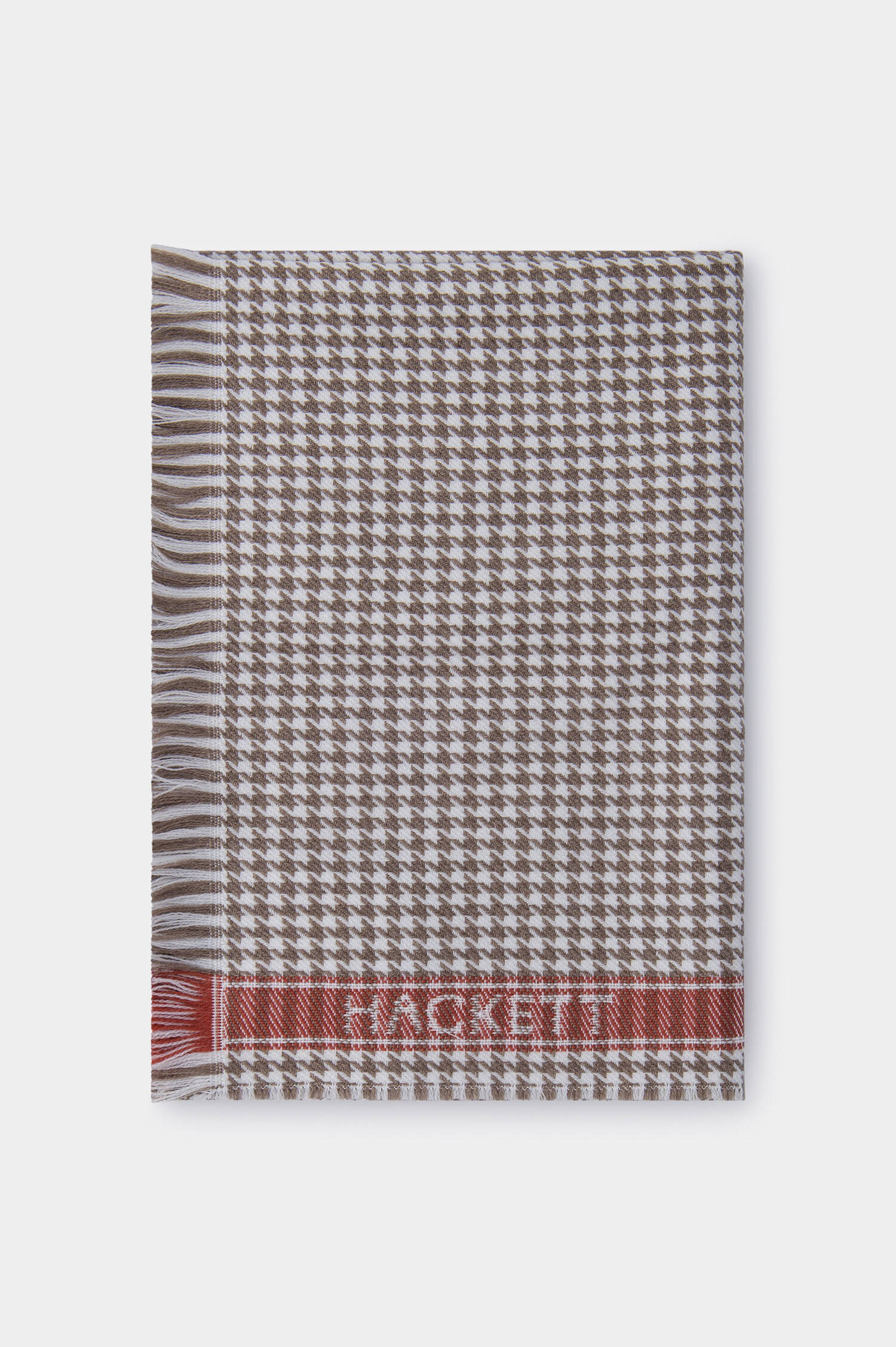 Schal aus reiner Merinowolle in Taupe/Rot