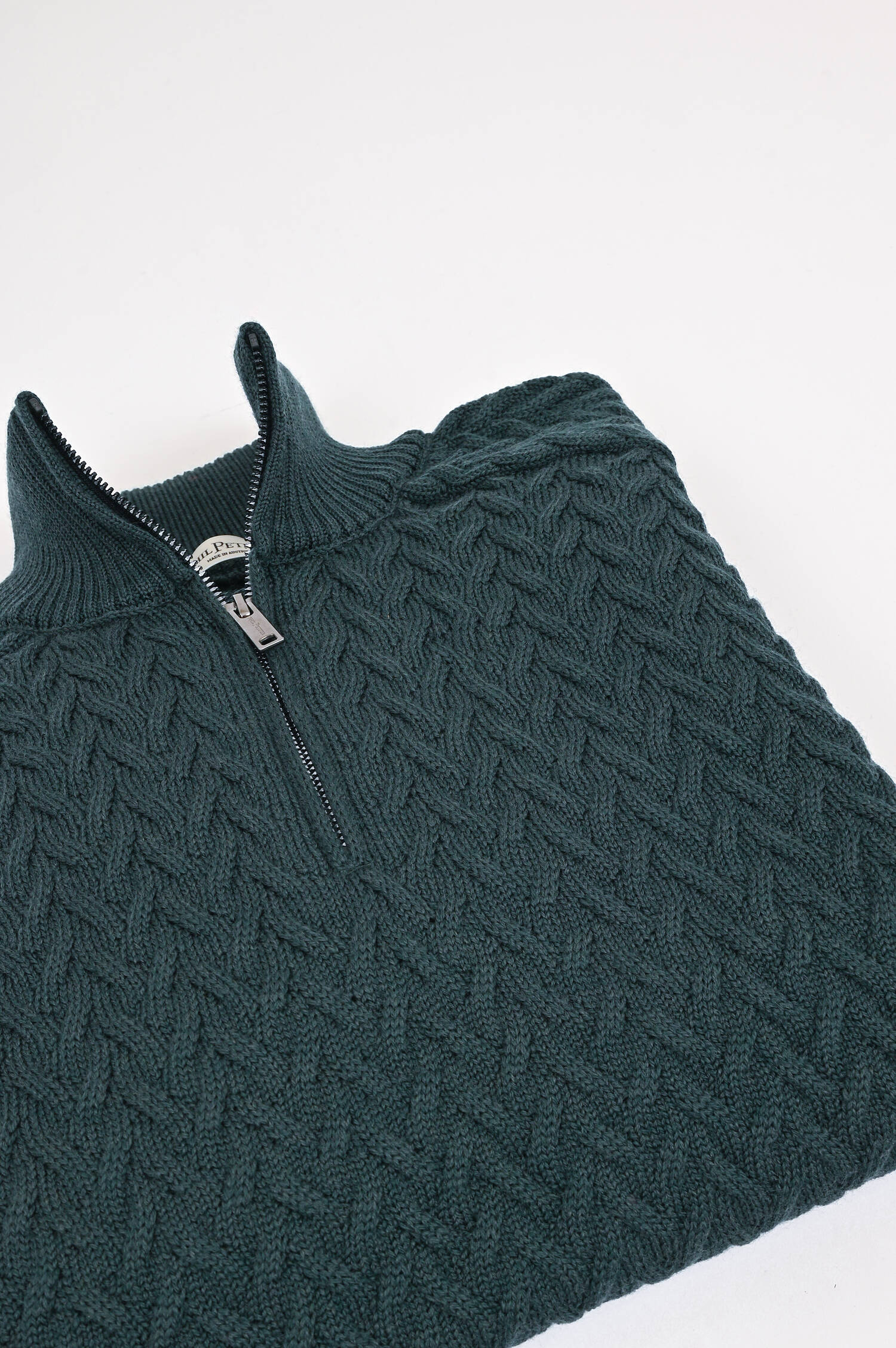 Pullover mit Zopfmuster in Tannengrün