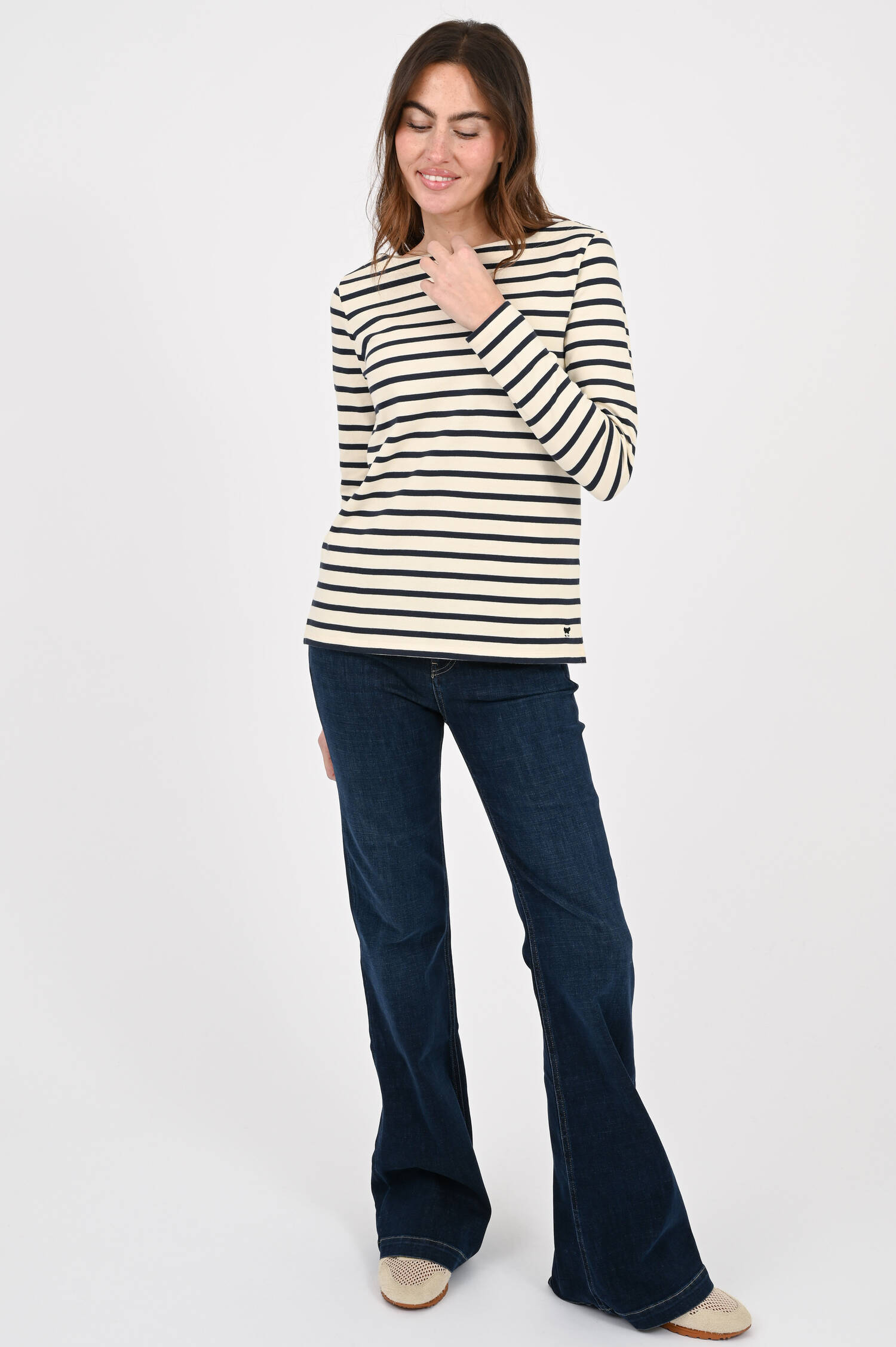 Gestreiftes Langarmshirt in Elfenbein/Navy Gestreiftes Langarmshirt in Elfenbein/Navy