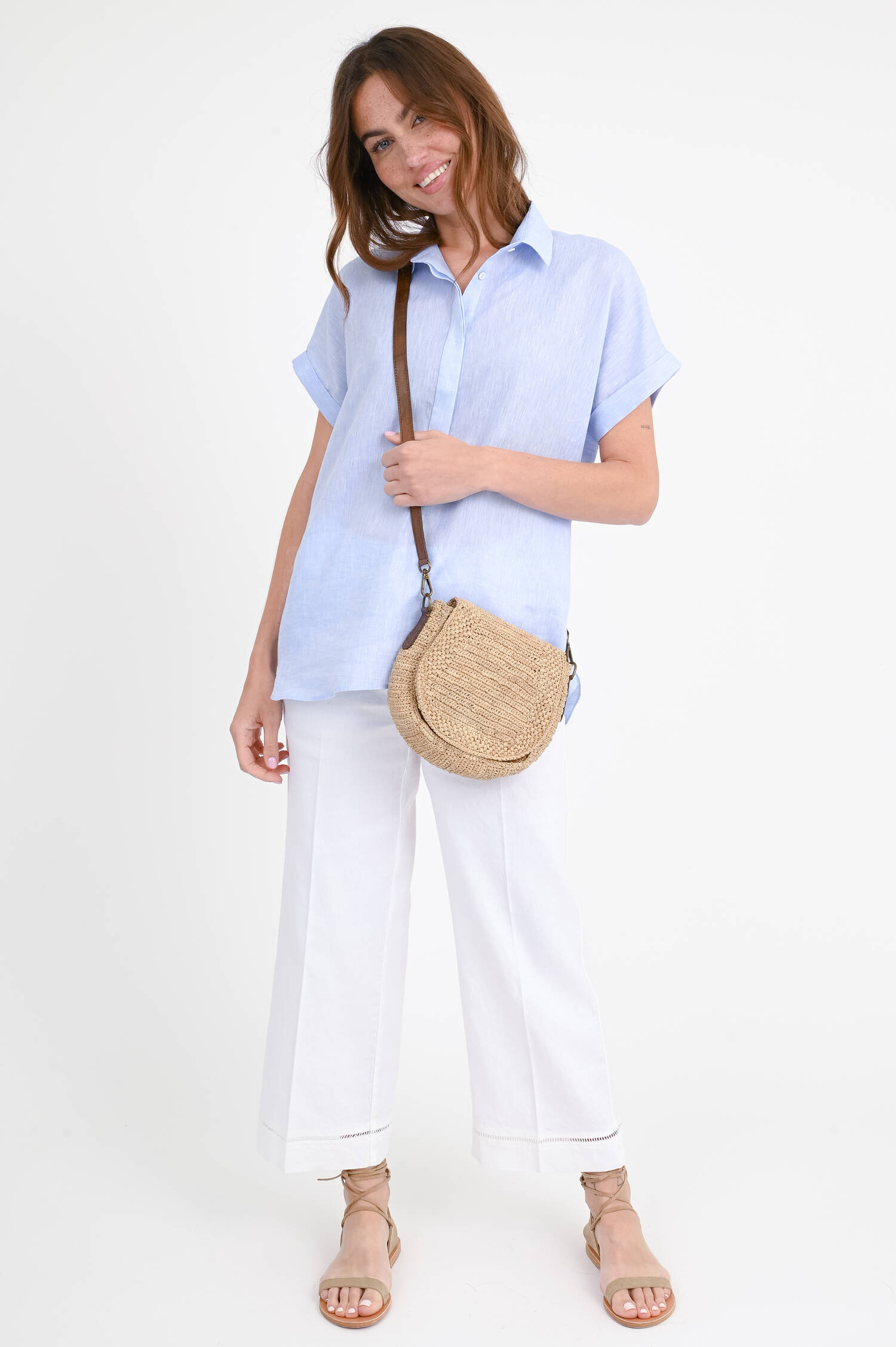 Bluse MENA aus Leinen in Hellblau