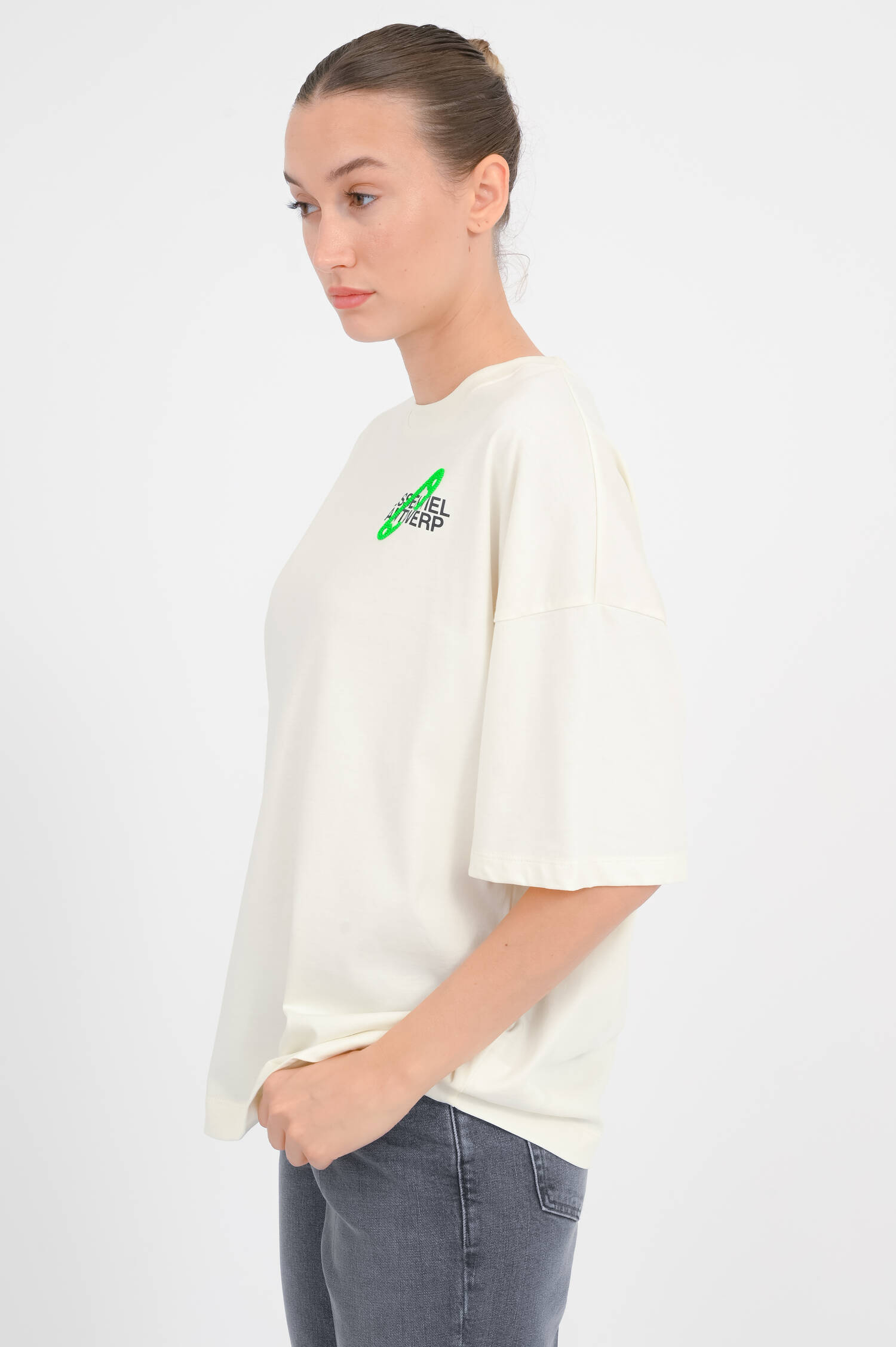 T-Shirt mit Perlen-Detail in Off White