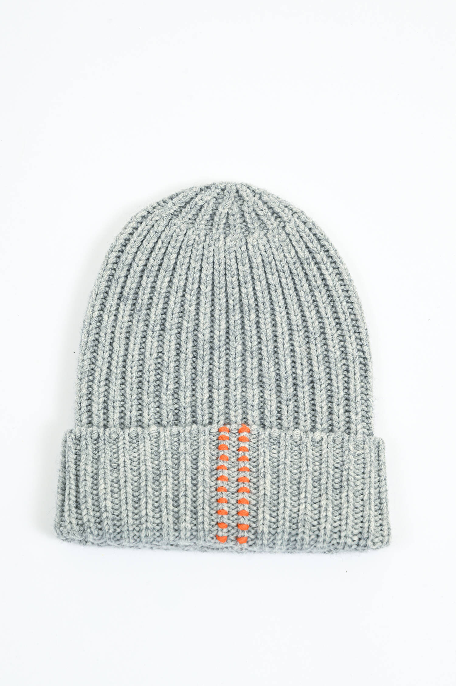 Rippstrick-Mütze in Grau/Orange