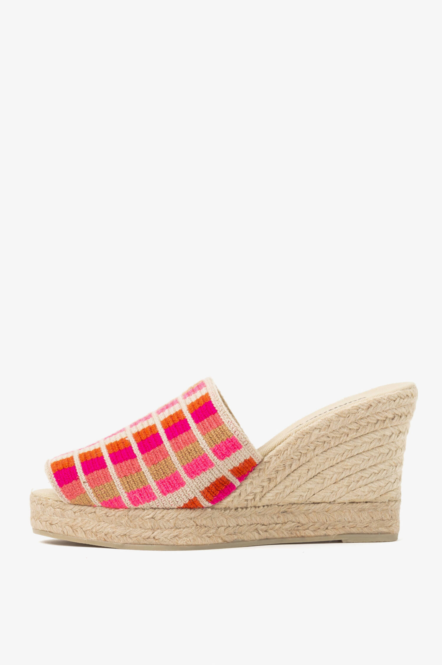 Sandale mit Keilabsatz in Pink/Orange/Natur