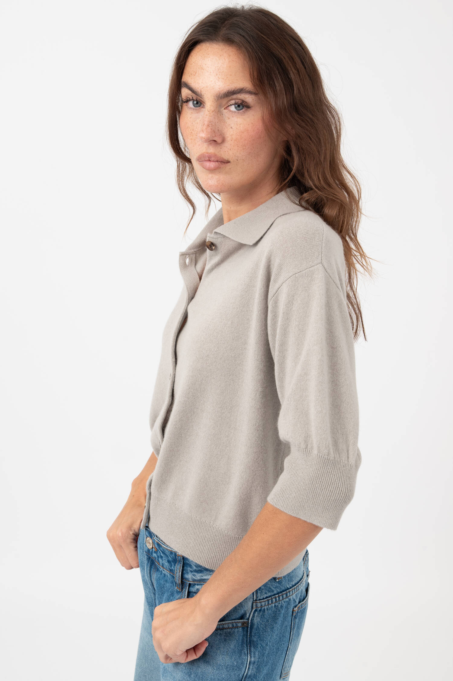 Polo-Cardigan MELINA in Greige